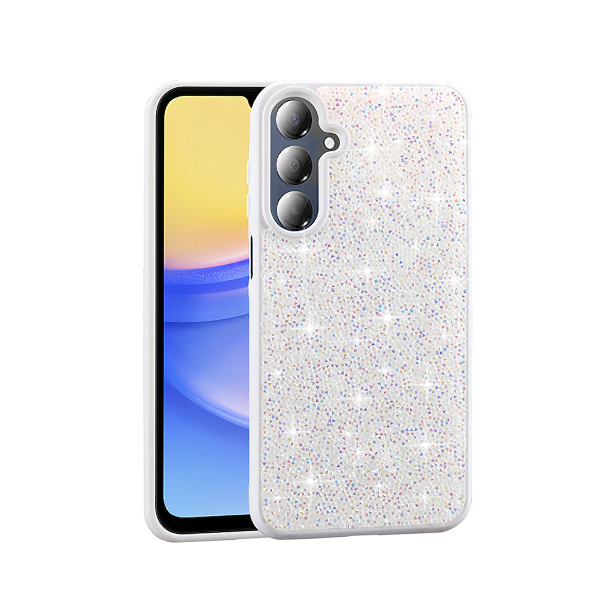 Galaxy A16 Kılıf Parlak Taşlı Tasarım ZYL Pırlanta Kapak - Beyaz