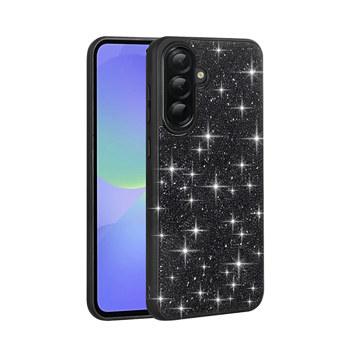 Galaxy A36 Kılıf Parlak Taşlı Tasarım KLFS Pırlanta Kapak - Siyah