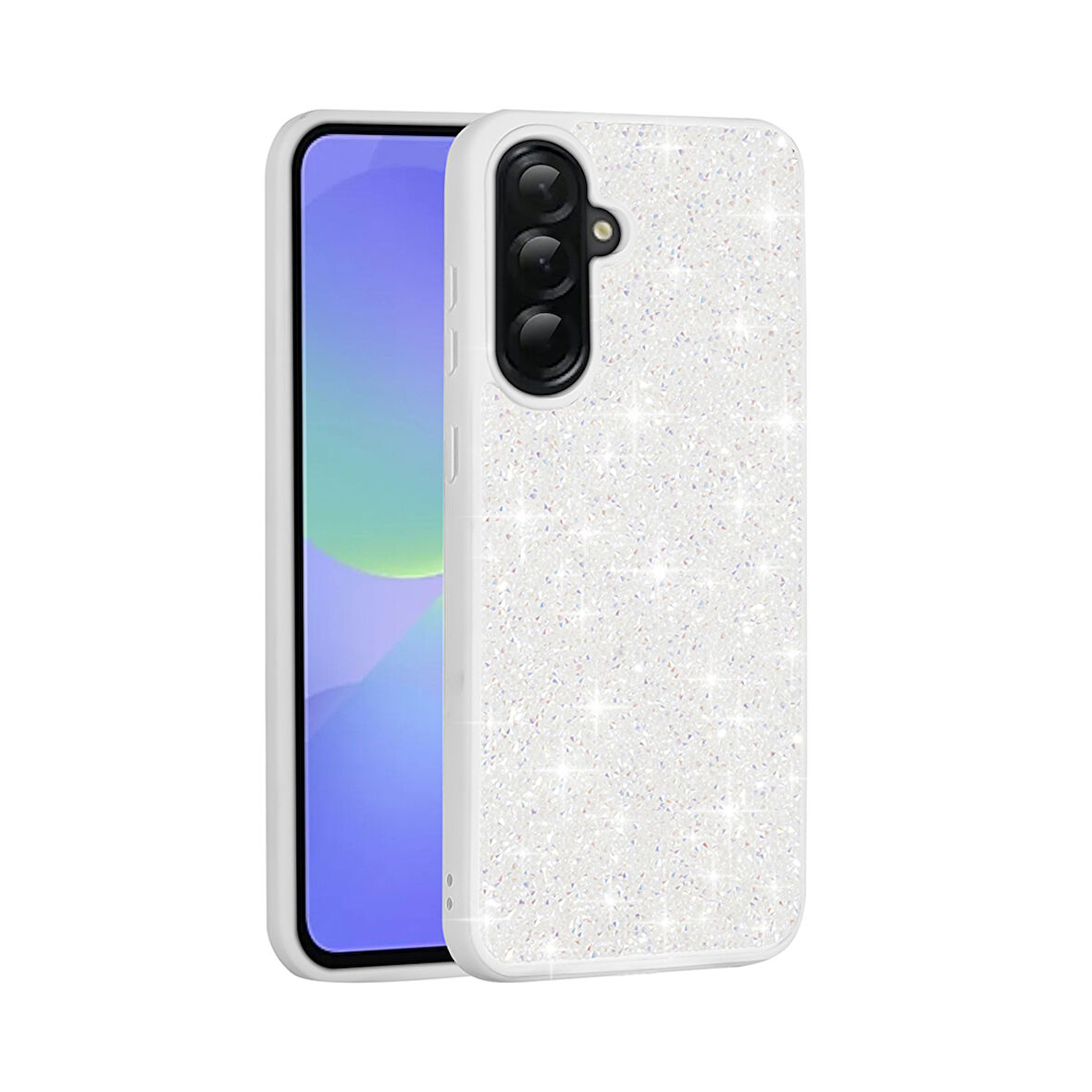 Galaxy A36 Kılıf Parlak Taşlı Tasarım MKST Pırlanta Kapak - Beyaz