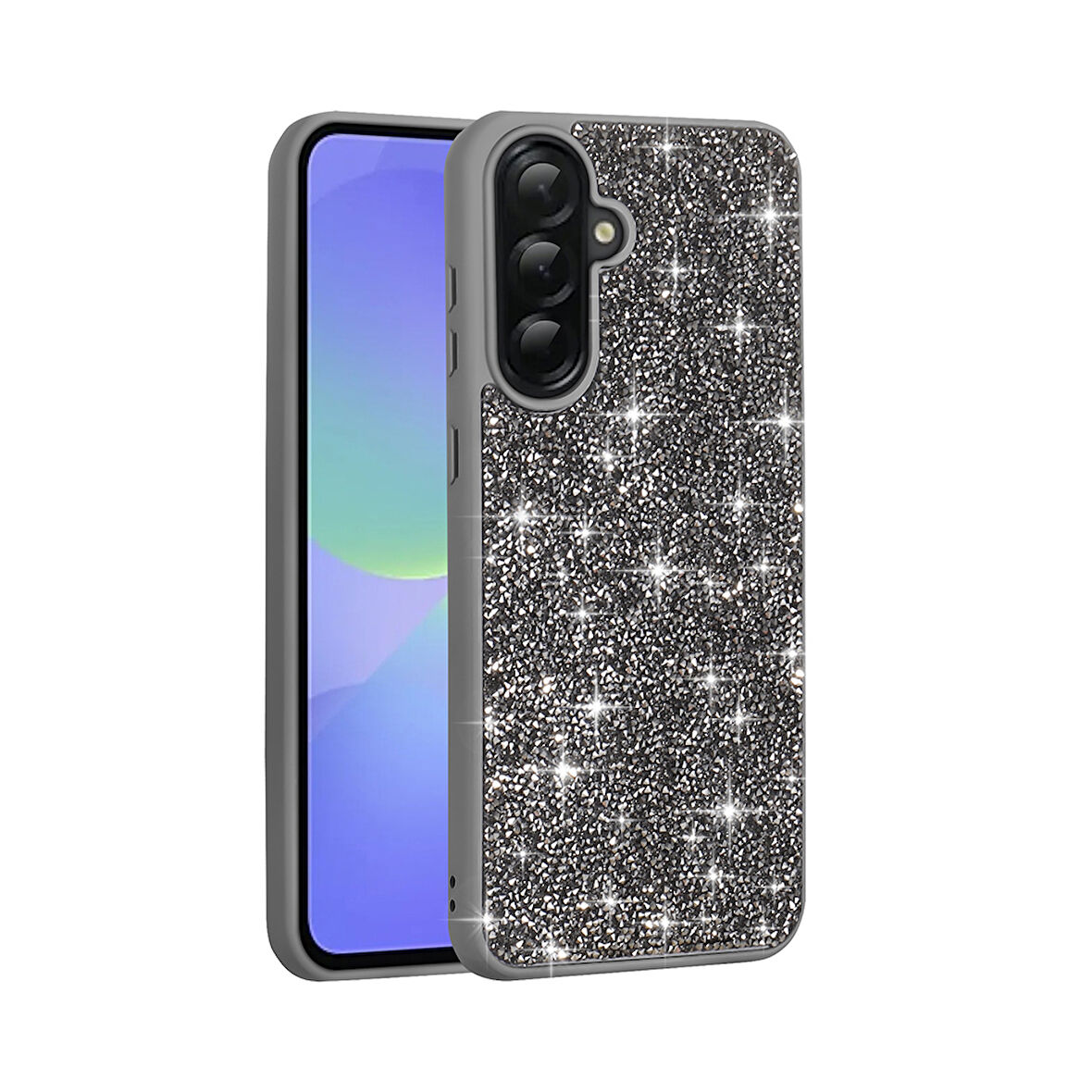 Galaxy A36 Kılıf Parlak Taşlı Tasarım UCY Pırlanta Kapak - Gri