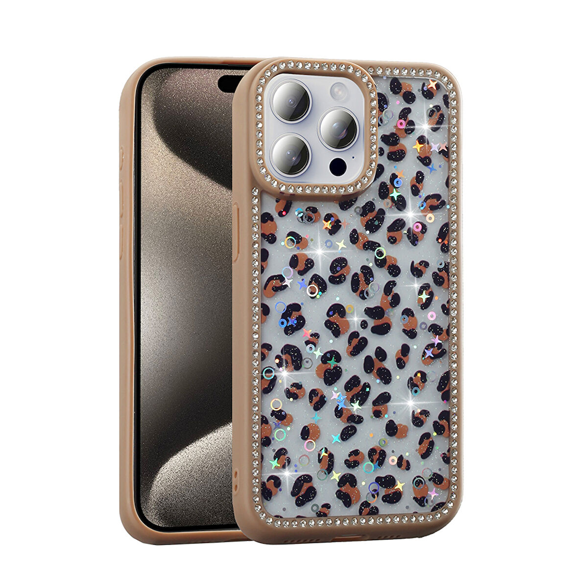 iPhone 15 Pro Max Kılıf Taşlı ve Simli Tasarım Azra Kapak