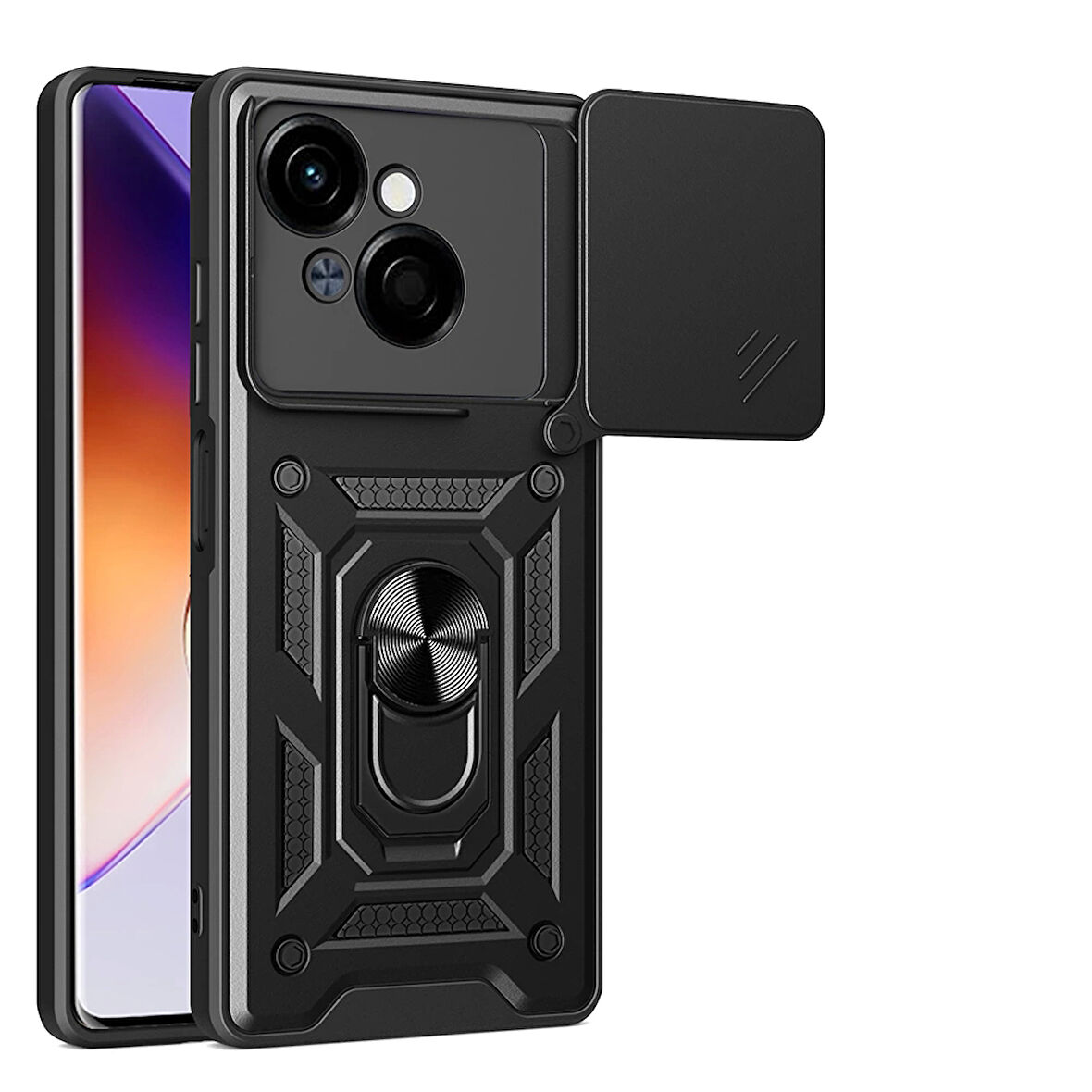 Tecno Spark Go 1 2025 Kılıf Magnetik Standlı Kamera Korumalı Zore Sürgülü Vega Kapak