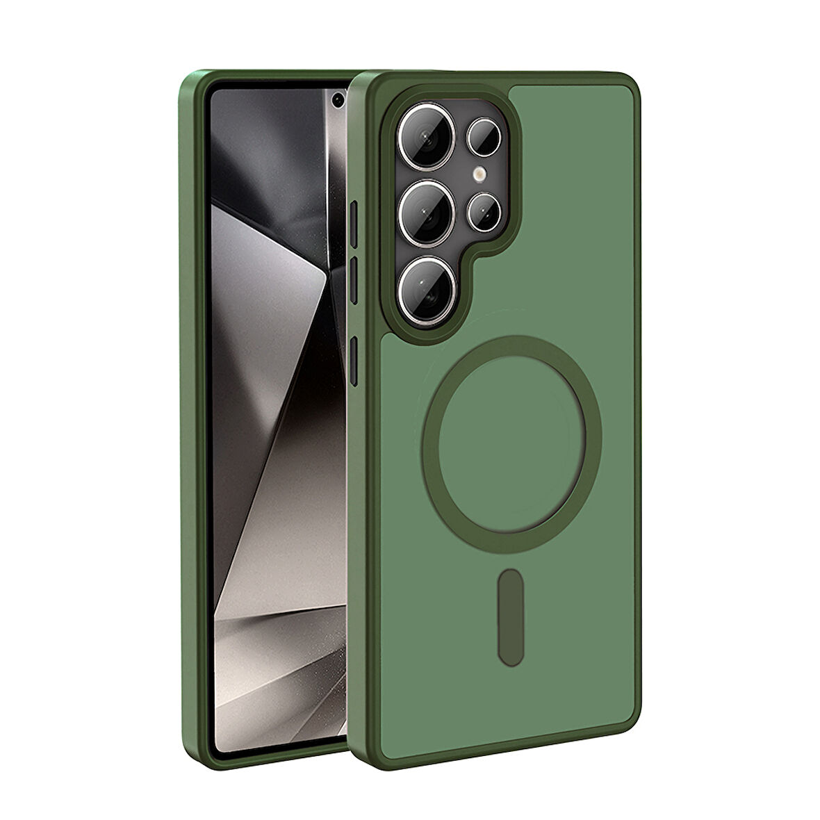 Galaxy S25 Ultra Kılıf M-safe Şarj Özellikli Mat Arka Yüzey ALT Sio Kapak - Koyu Yeşil