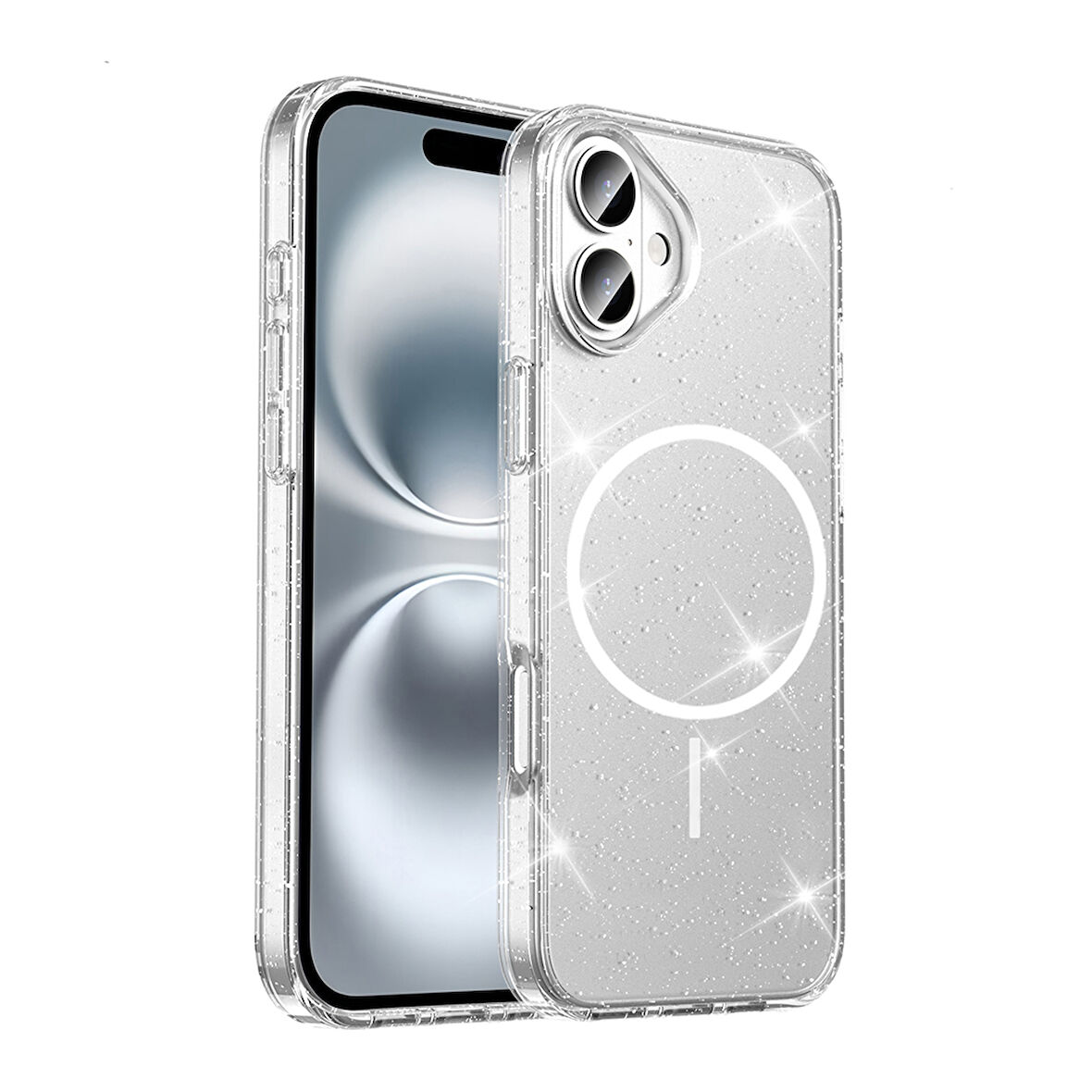​Apple iPhone 16 Plus Kılıf M-safe Şarj Özellikli Parlayan Simli Saydam Renkli ZYL Maris Kapak - Şe