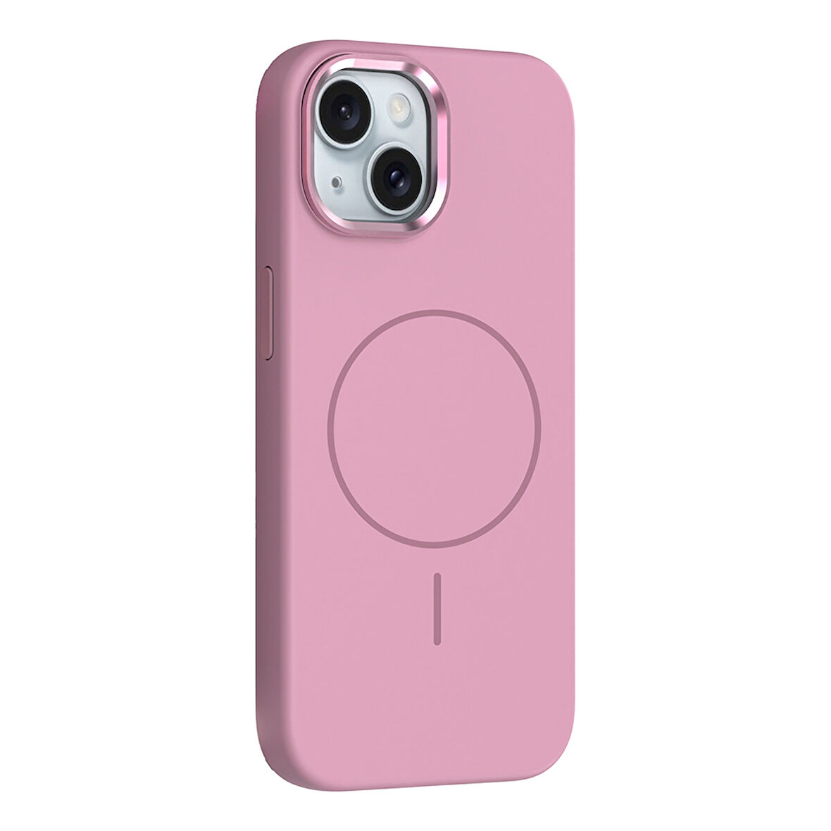 iPhone 14 Kılıf M-Safe Şarj Özellikli Metal Kamera Çerçeveli UCY Edi Silikon Kapak - Pembe