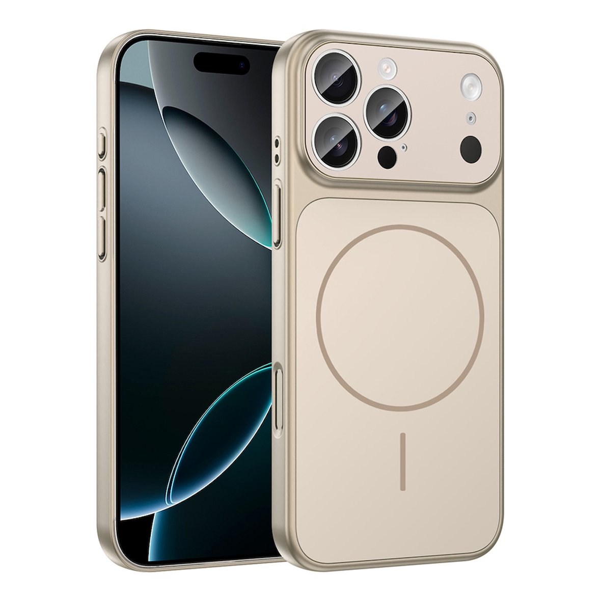 iPhone 14 Pro Kılıf MKST M-Safe Şarj Özellikli Kamera Korumalı Formen Kapak - Gold