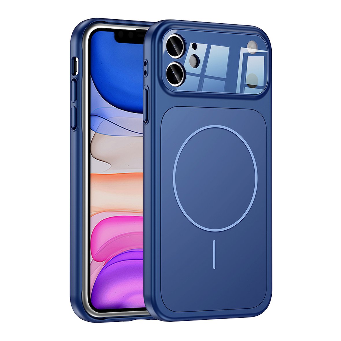 iPhone 11 Kılıf MKST M-Safe Şarj Özellikli Kamera Korumalı Formen Kapak - Mavi