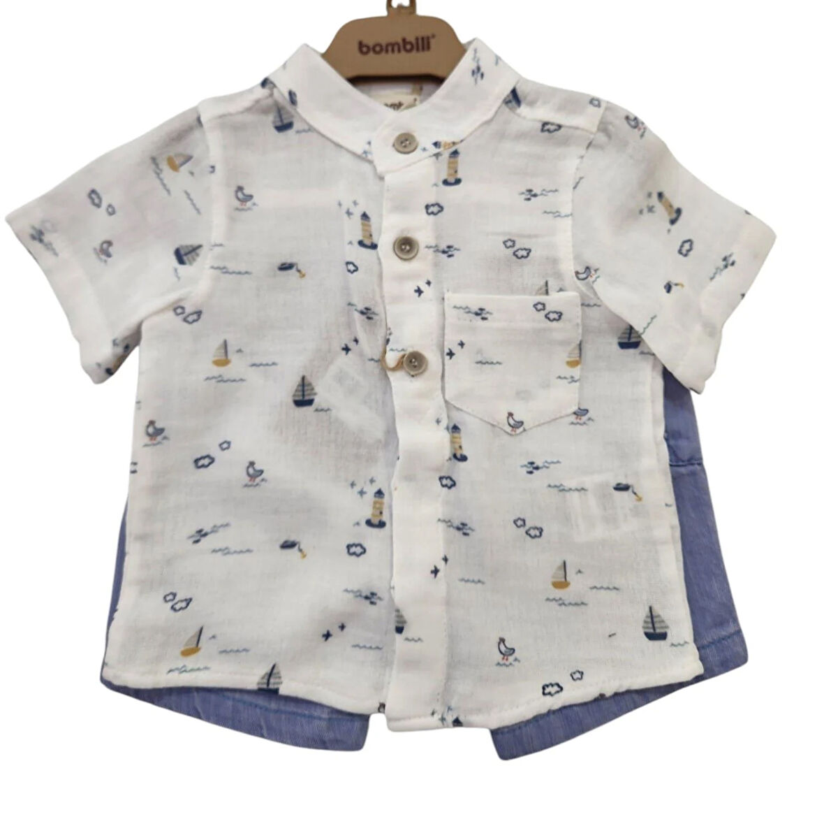 Babydoll 2li Takım Bombili Ekru-Mavi