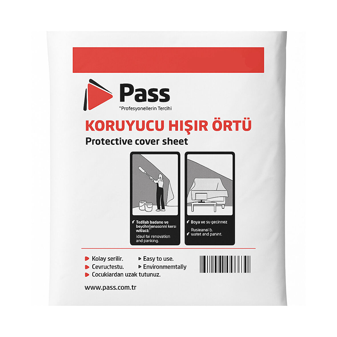 Pass Zemin Boya Koruma Hışır Örtüsü Beyaz 32 m² (4 × 8 m)