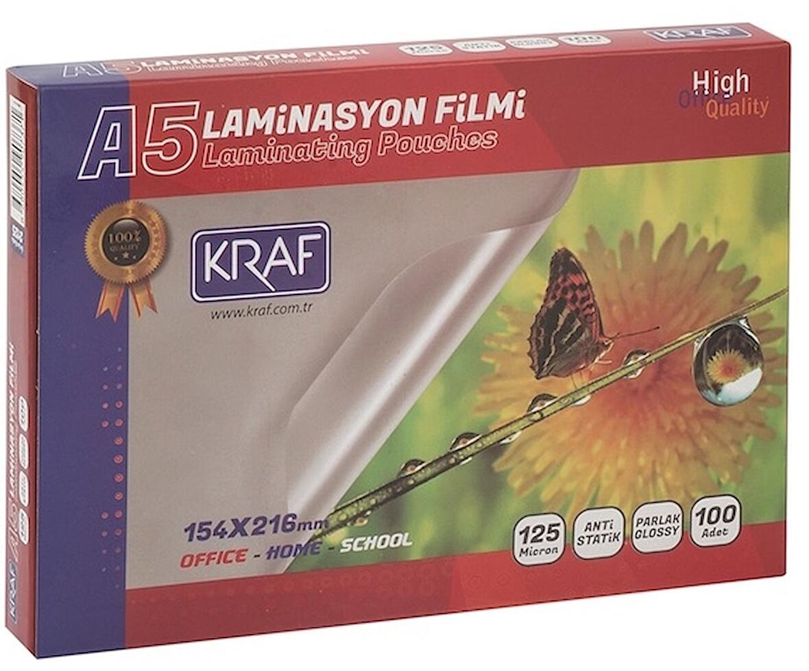 KRAF LAMİNASYON FİLMİ PARLAK A5 125MIC 100LÜ 2125