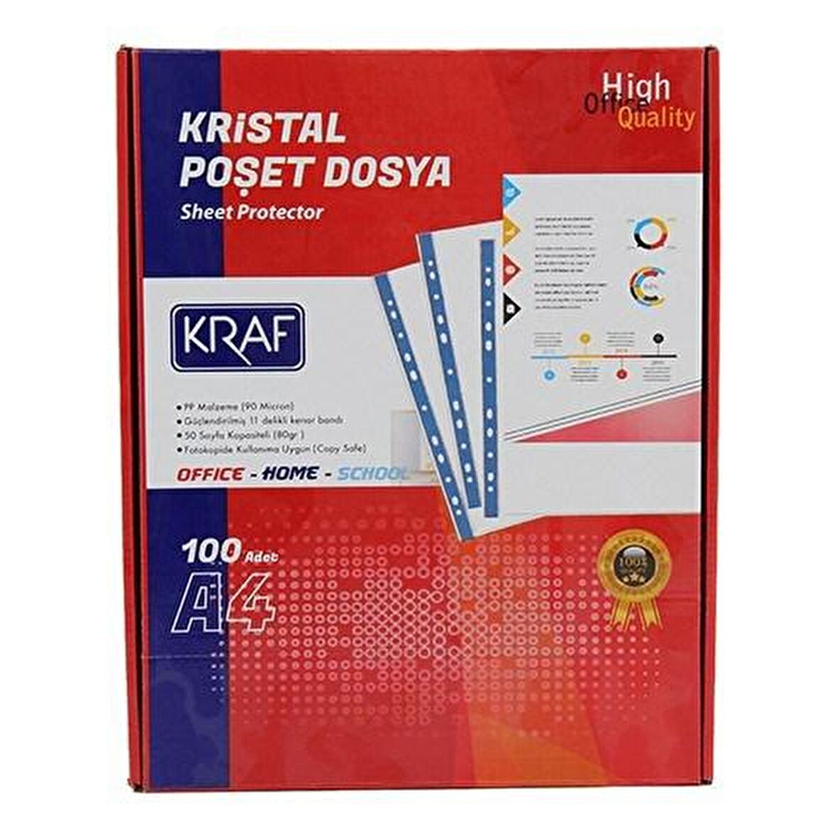 Kraf Kristal Poşet Dosya 1001 Mavi Kenarlı A4 (100 lü Paket)