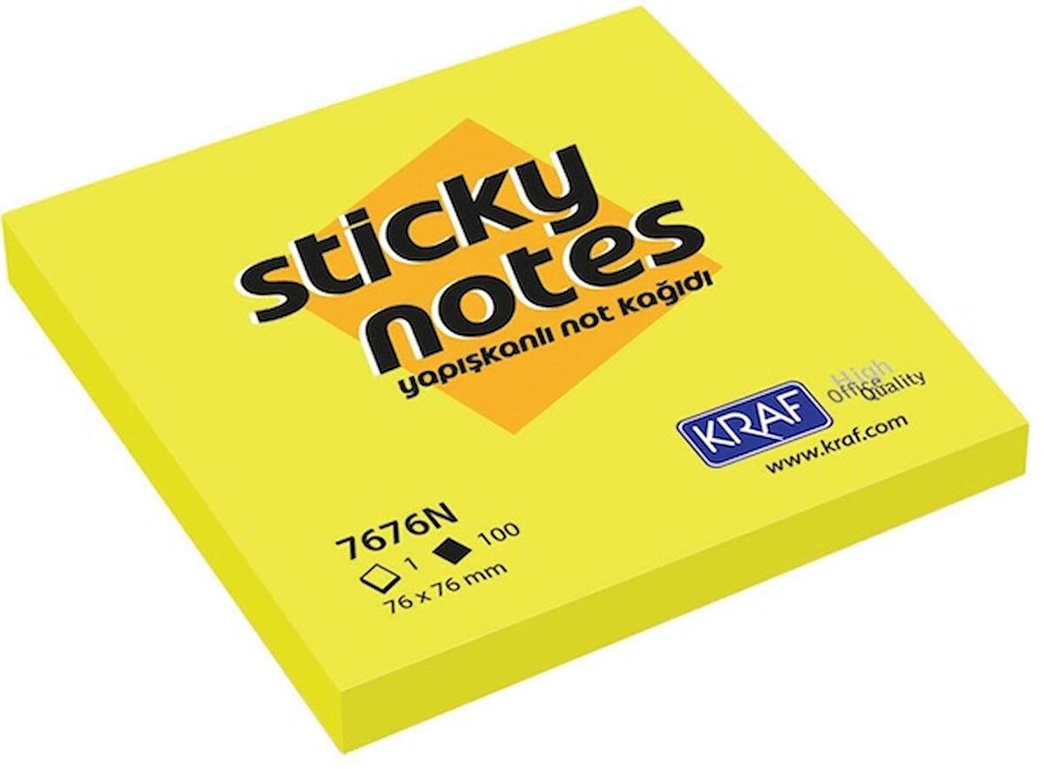 KRAF Yapışkanlı Not Kağıdı Neon Postit 76x76 3'lü Set