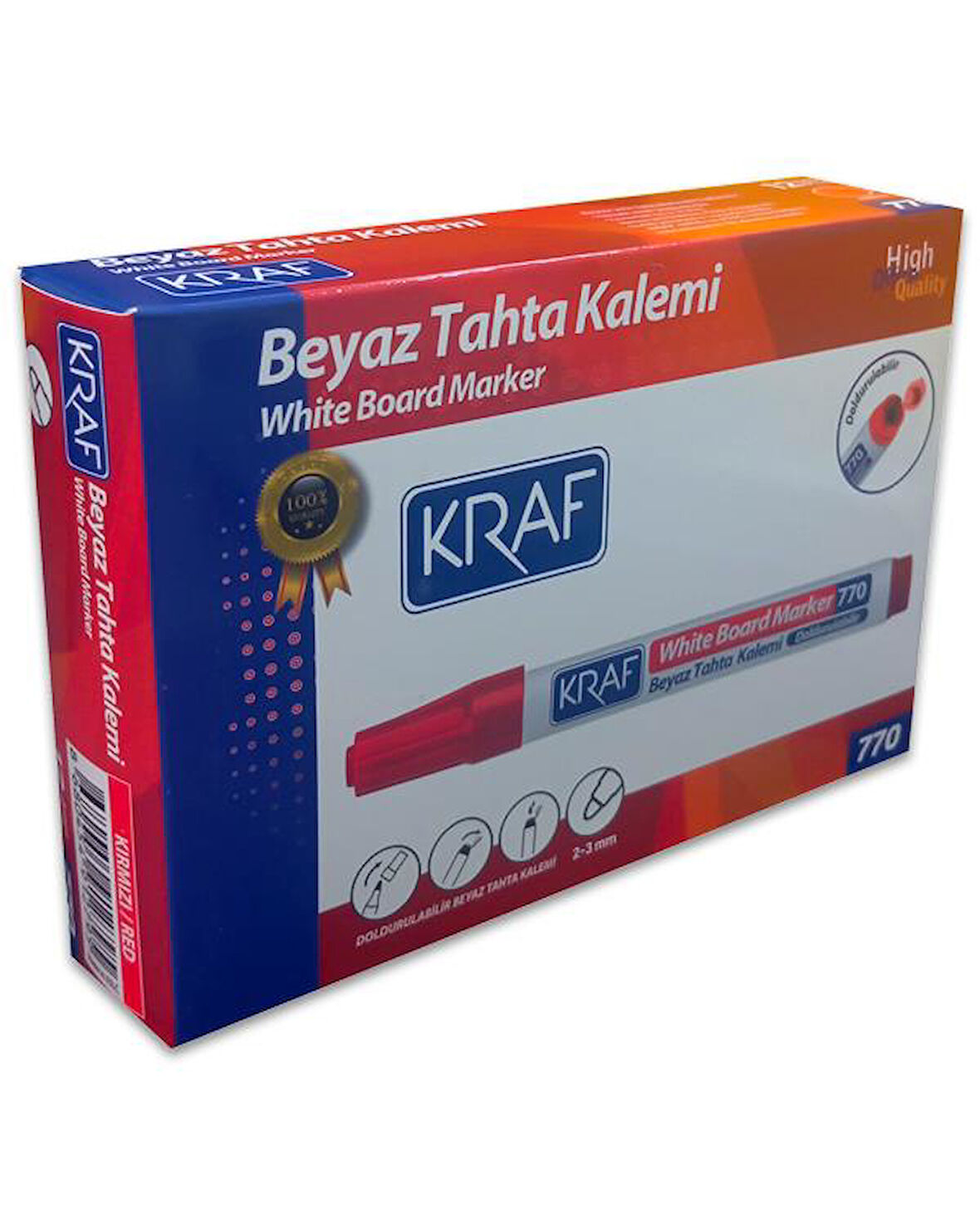 Kraf Doldurulabilir Beyaz Tahta Kalemi Kırmızı 12li Kutu 770