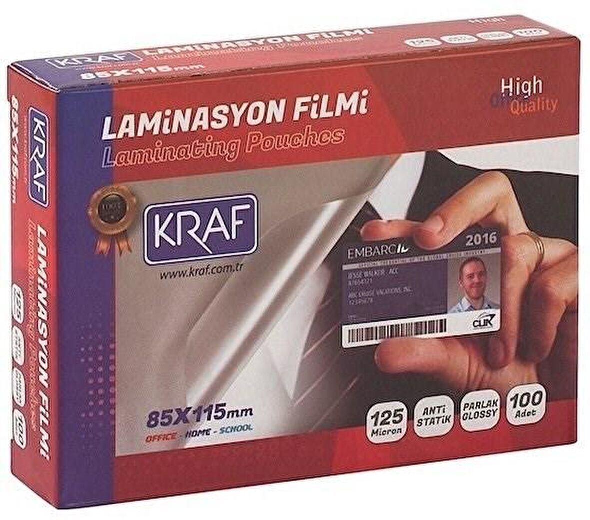 KRAF Laminasyon Filmi 125 Mikron 85x115mm 100'lü Paket