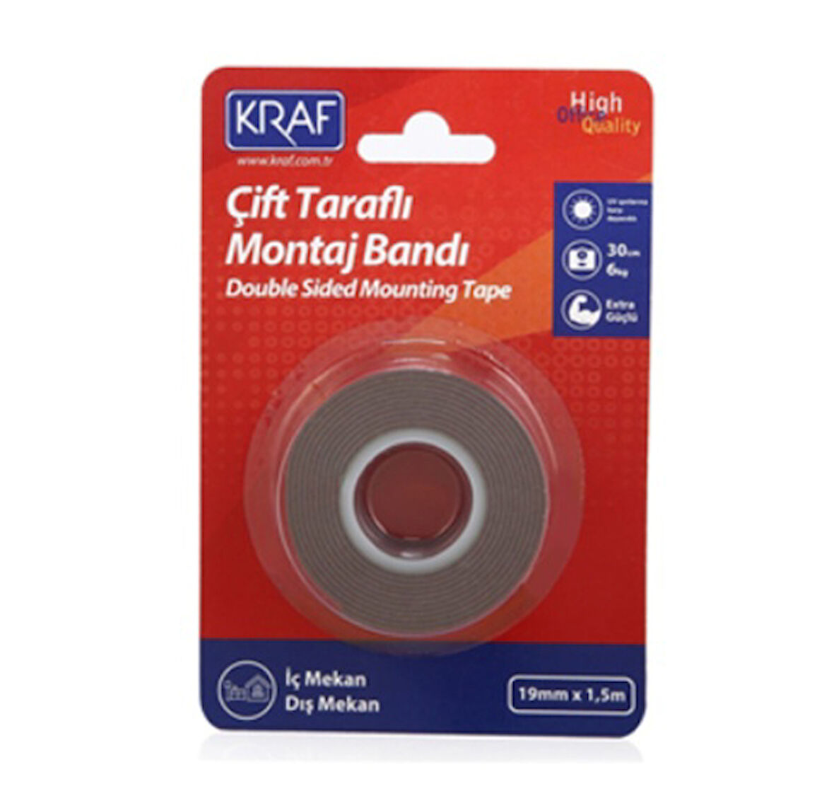 Kraf Çift Taraflı Montaj Bandı 19X1,5M Kırmızı İç Dış Mekan - 3 adet