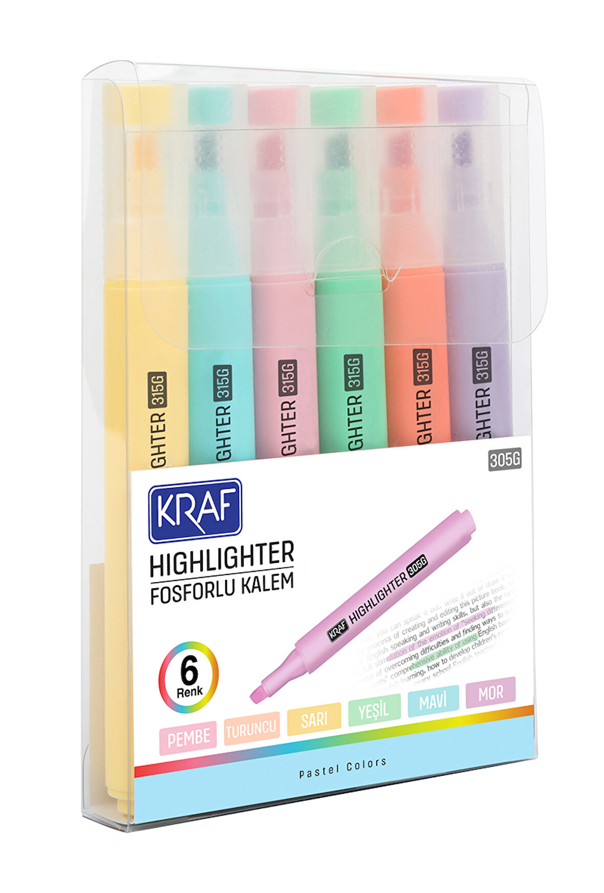 KRAF FOSFORLU KALEM TRIO PASTEL COLORS 315 6 LI-24 ADET