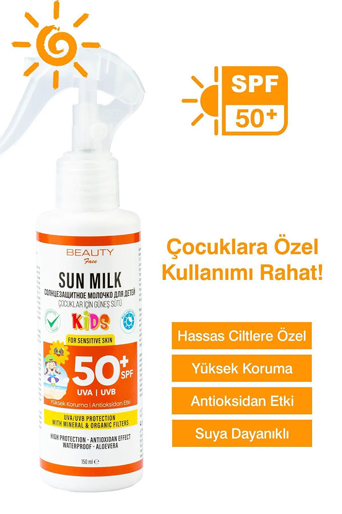 Beauty Face 50+SPF Çocuklar İçin Güneş Sütü 150 ml