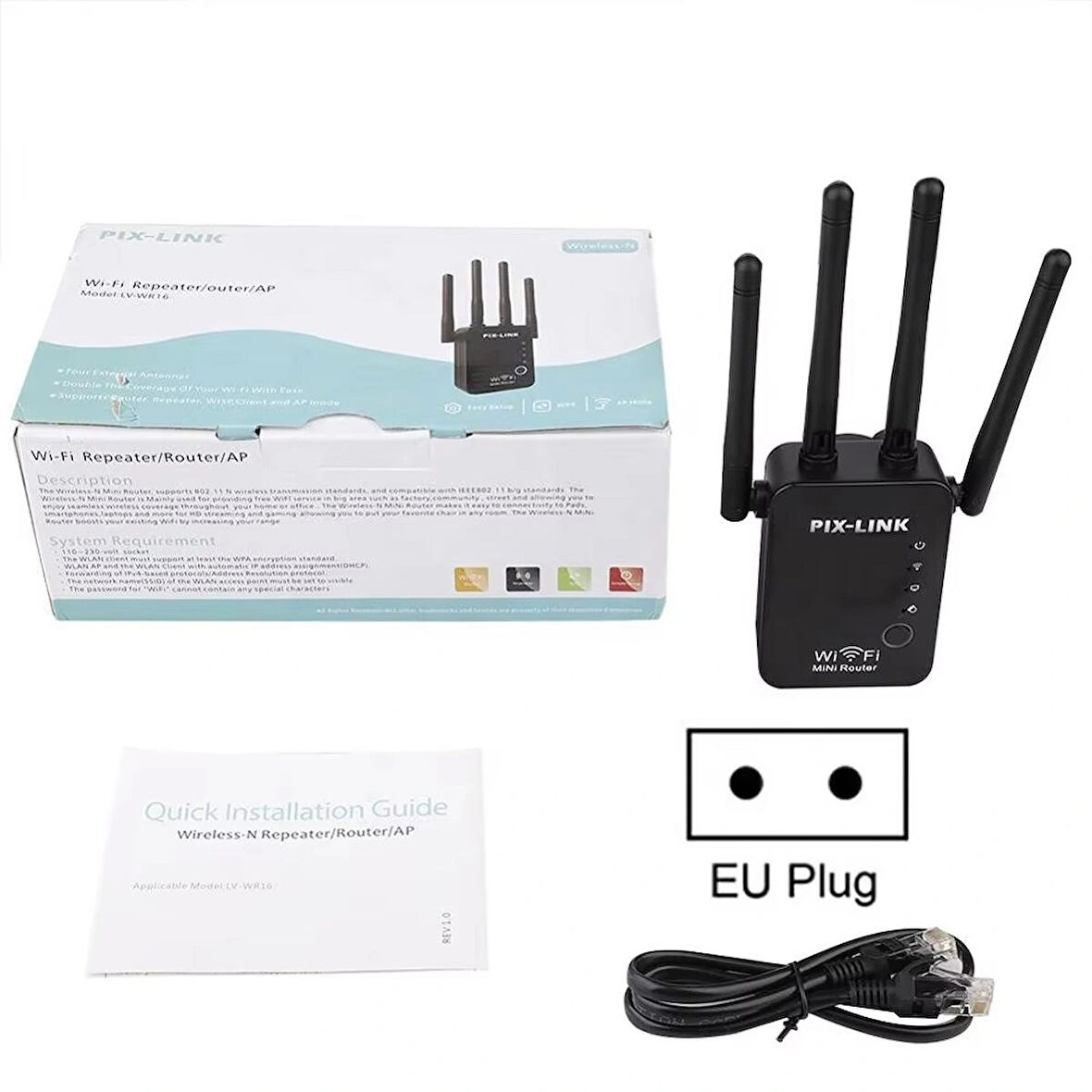 Wifi Antenli Kablosuz Sinyal Güçlendirici Alan genişletici Wi-Fi Repeater/Router/Access Point siyah