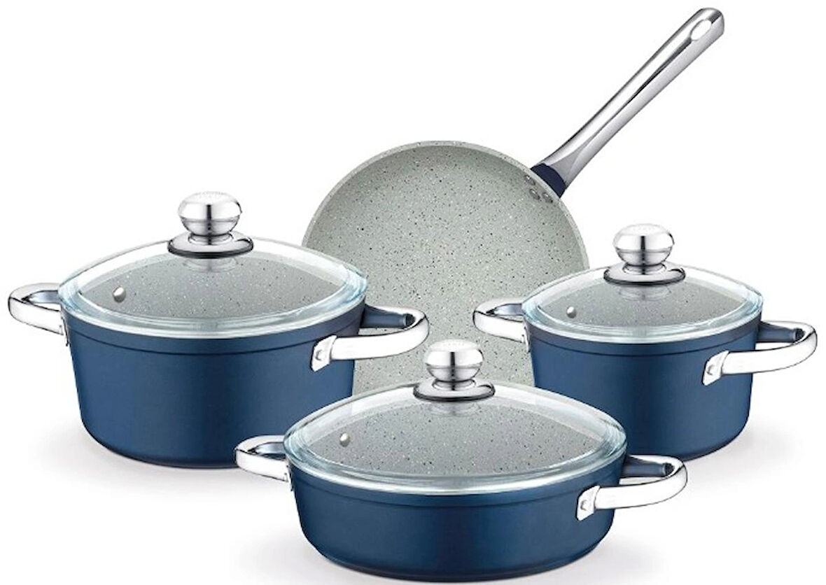Hascevher Tombo 7 Pcs Granit Set Cam Kapaklı (18/22Ten/26Kar/26Tv)