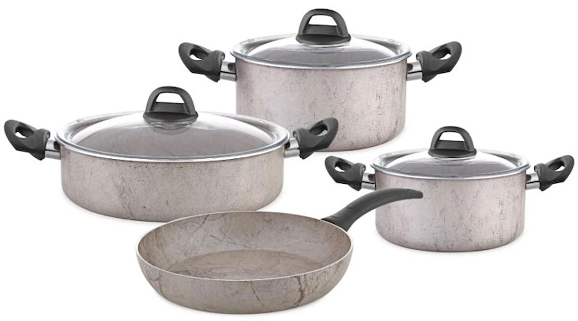 Hascevher Terra 7 Pcs Nonstick Set Cam Kapaklı(18/22Ten/26Kar/26Tv)