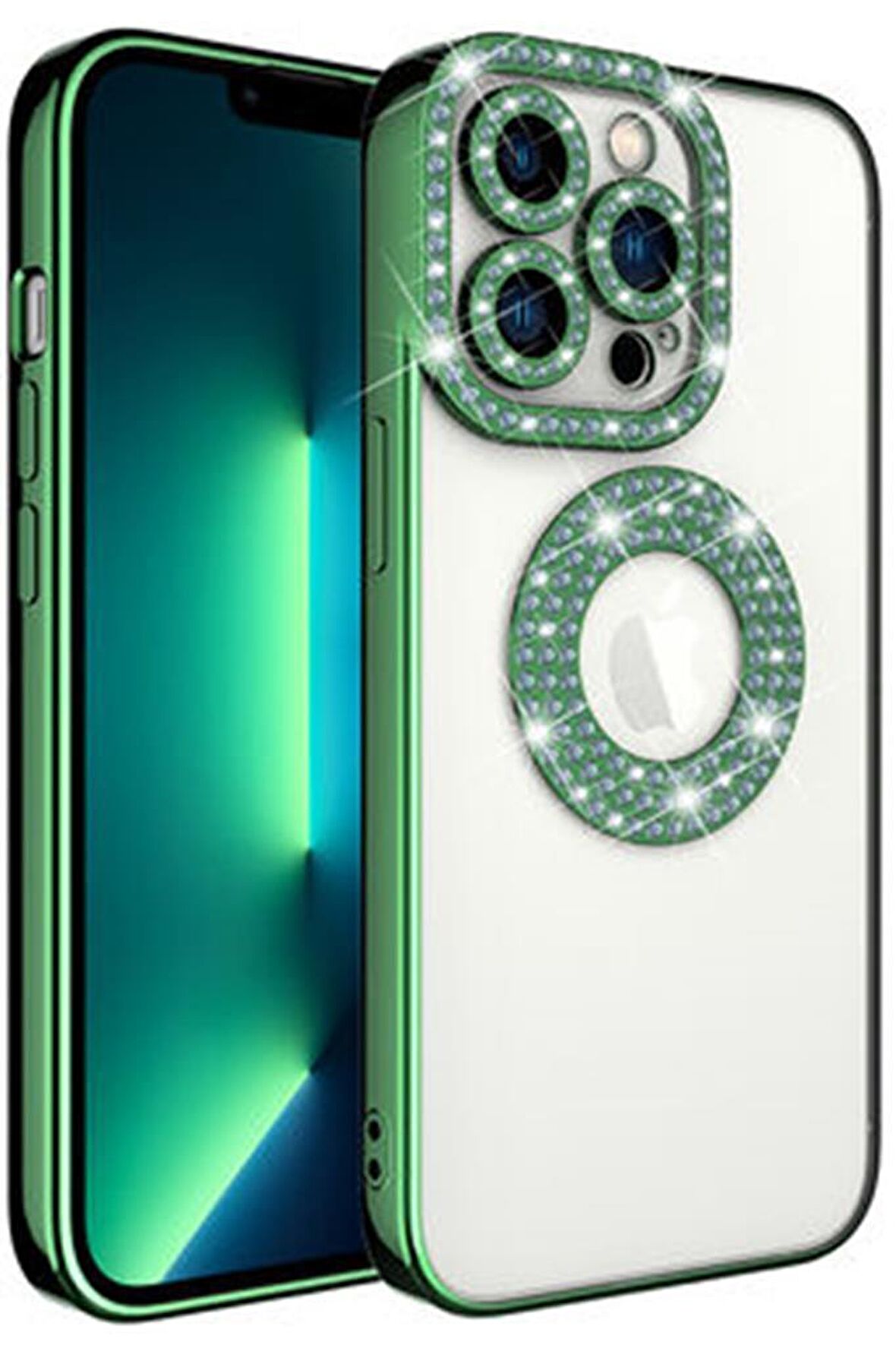 Apple iPhone 12 Pro Max Kılıf Şeffaf Lüx Taşlı Süslemeli Kamera Korumalı Silikon