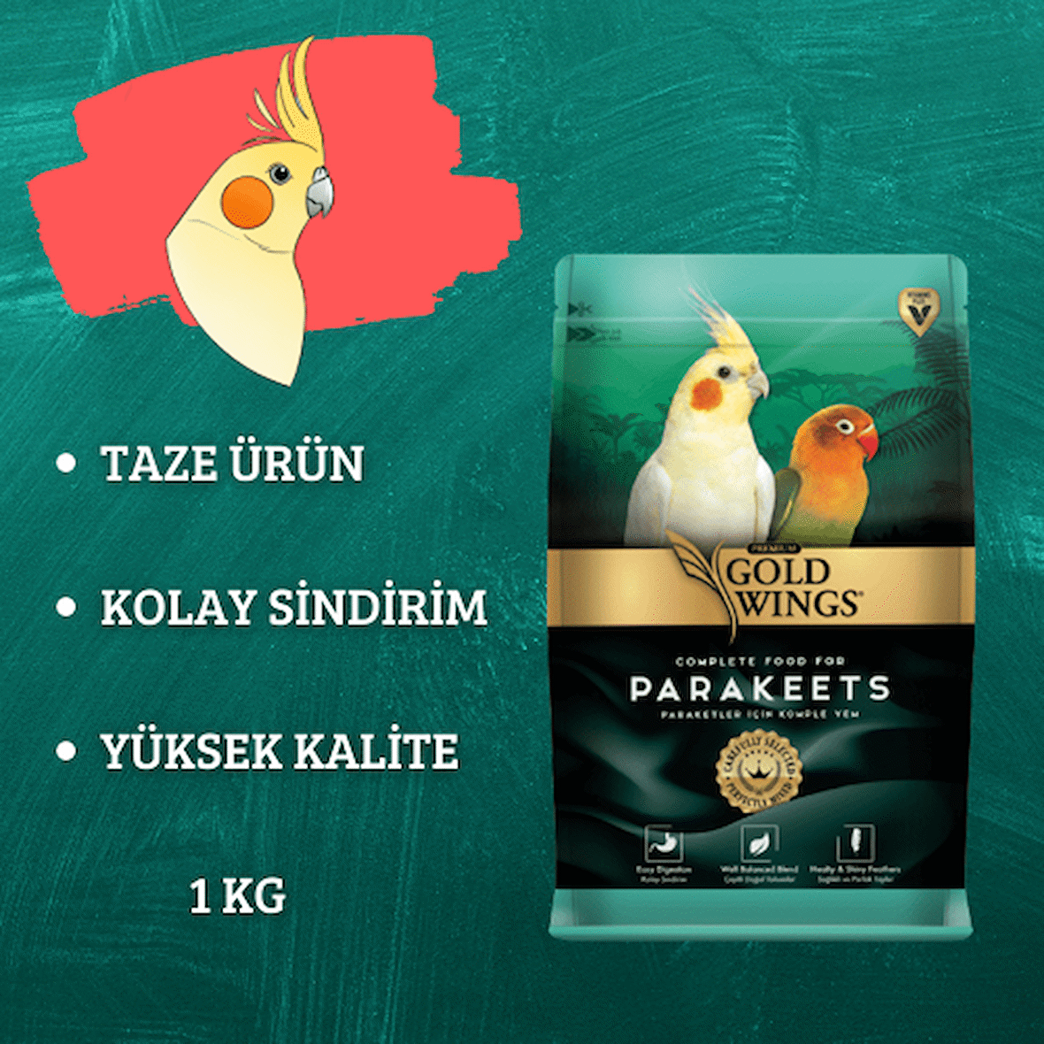 Gold Wings Sade 1 Kg Paraket Kuşu Yemi 