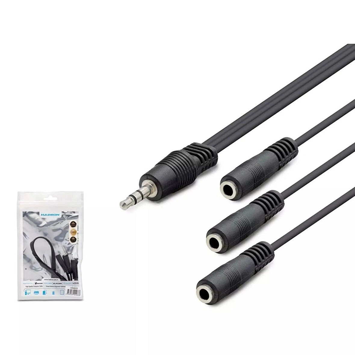 Hadron Hdx1023 3.5Mm To 3*3.5Mm F Kablo 2Line 30Cm Siyah