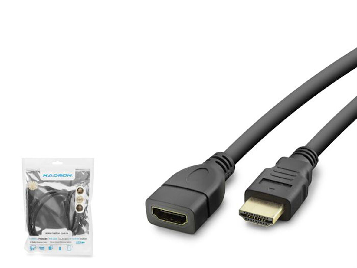 Hadron HDX2043 HDMI (F) - HDMI (M) 1mt HDMI Uzatma Kablosu - Siyah