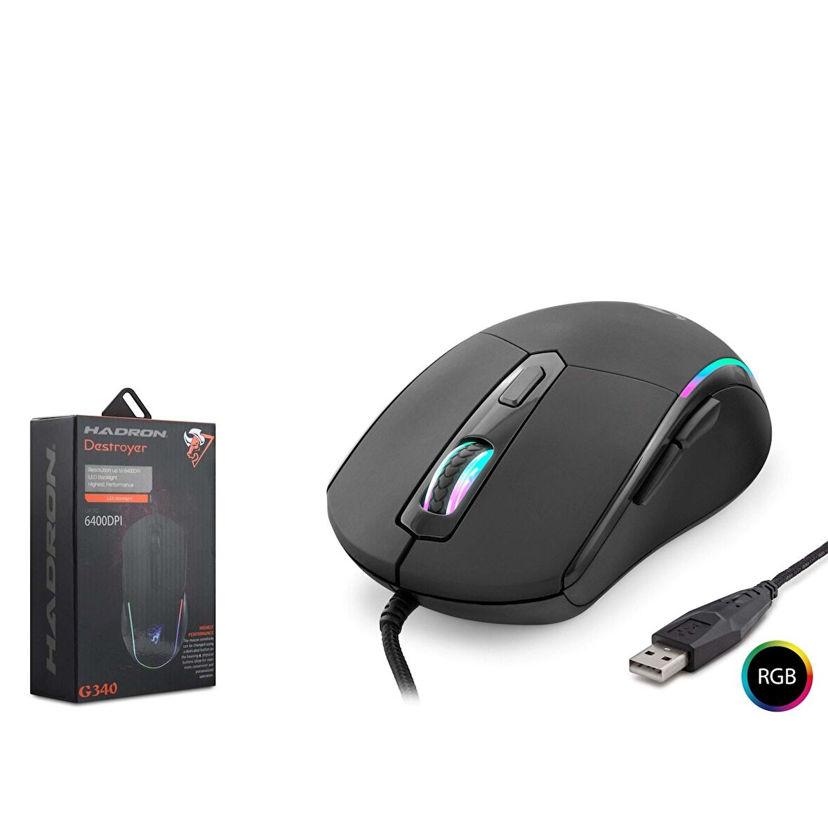 Hadron G340 Destroyer 6400 DPI RGB 1.5mt USB Kablolu Oyuncu Mouse