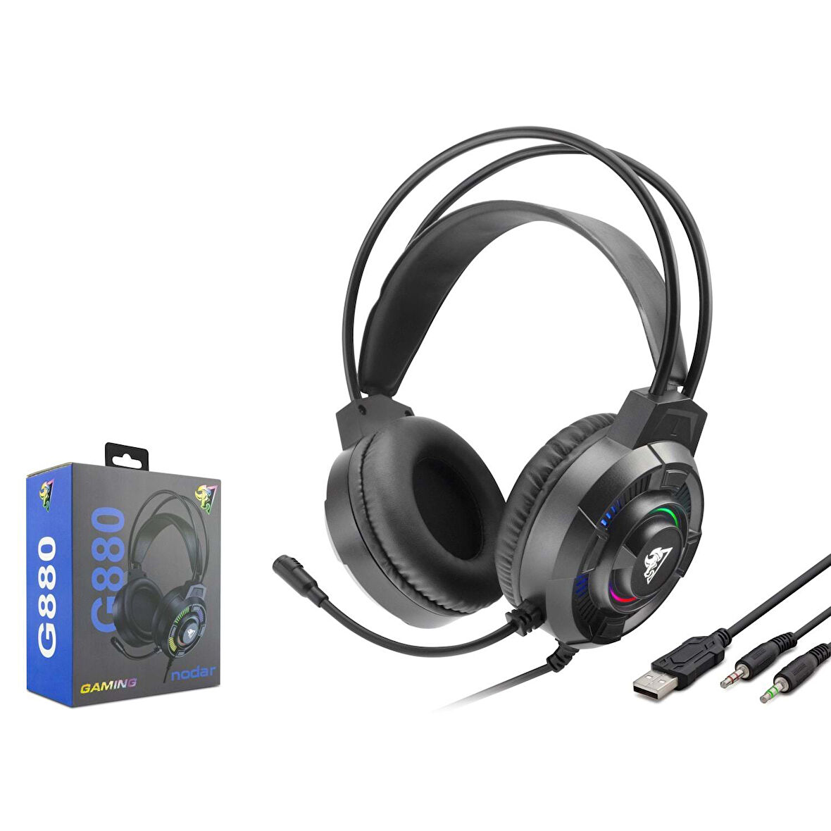 Hadron G880 RGB Ledli Mikrofonlu 2x3.5mm AUX 2mt Kablolu Kulaküstü Oyuncu Kulaklığı - Siyah