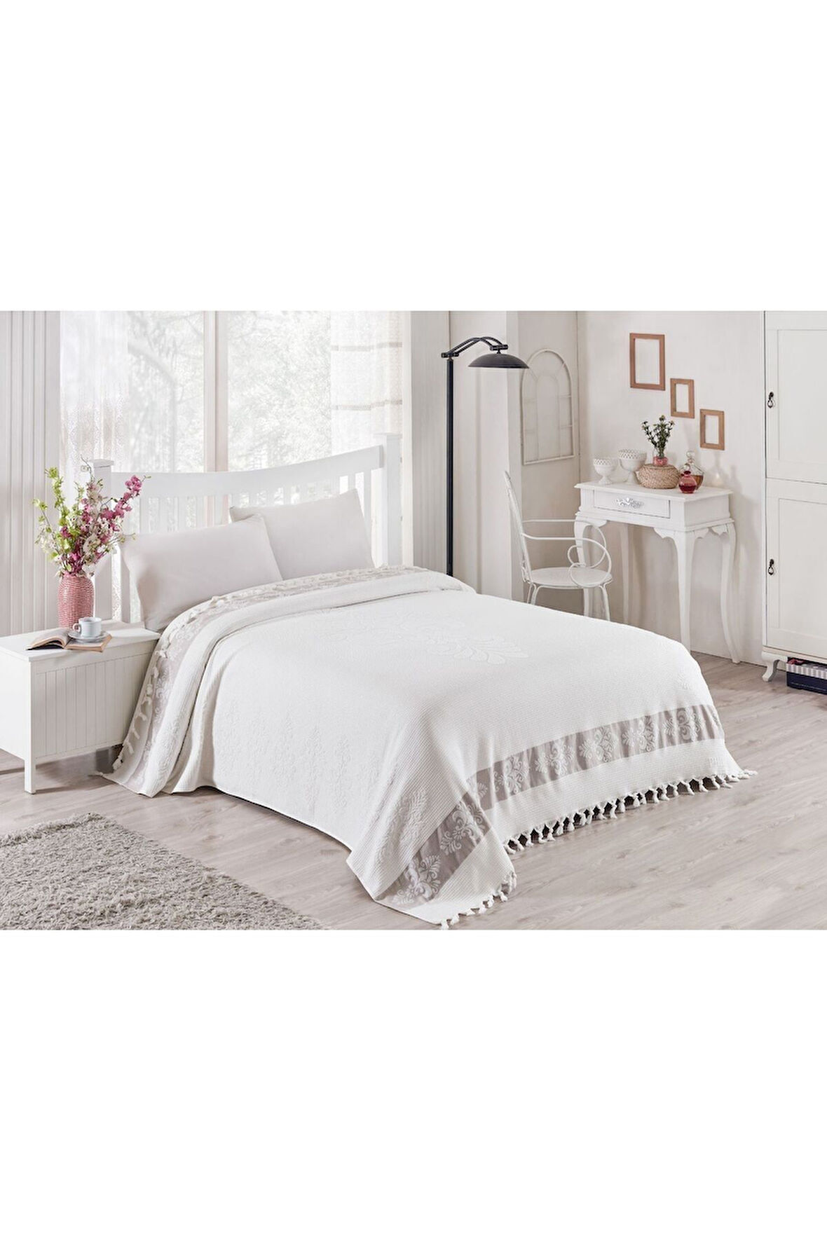 AHUSE ÇİFT KİŞİLİK 200CM X 220CM BATTAL BOY SAÇAKLI HAVLU PİKE %100 PAMUK RAHAT TERLETMEZ