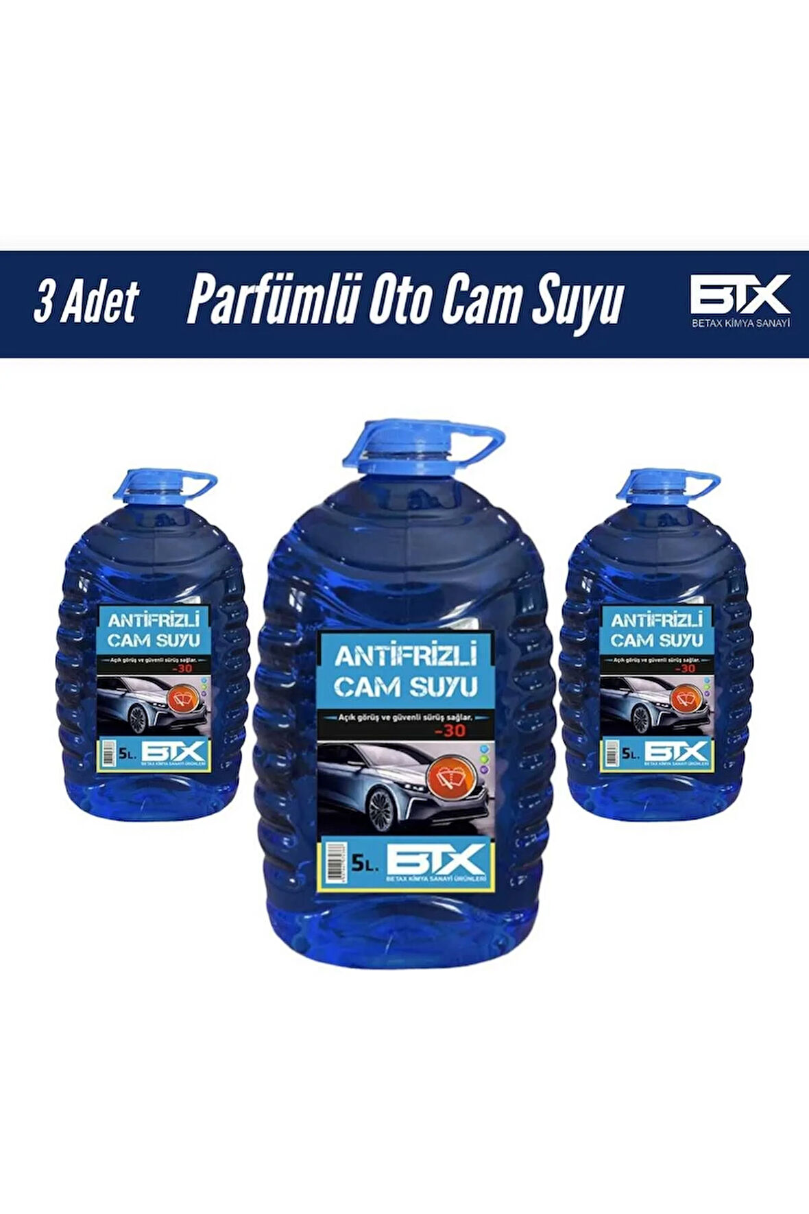 3'lü Antifrizli Parfümlü Oto Cam Suyu 5 Lt -30 Derece