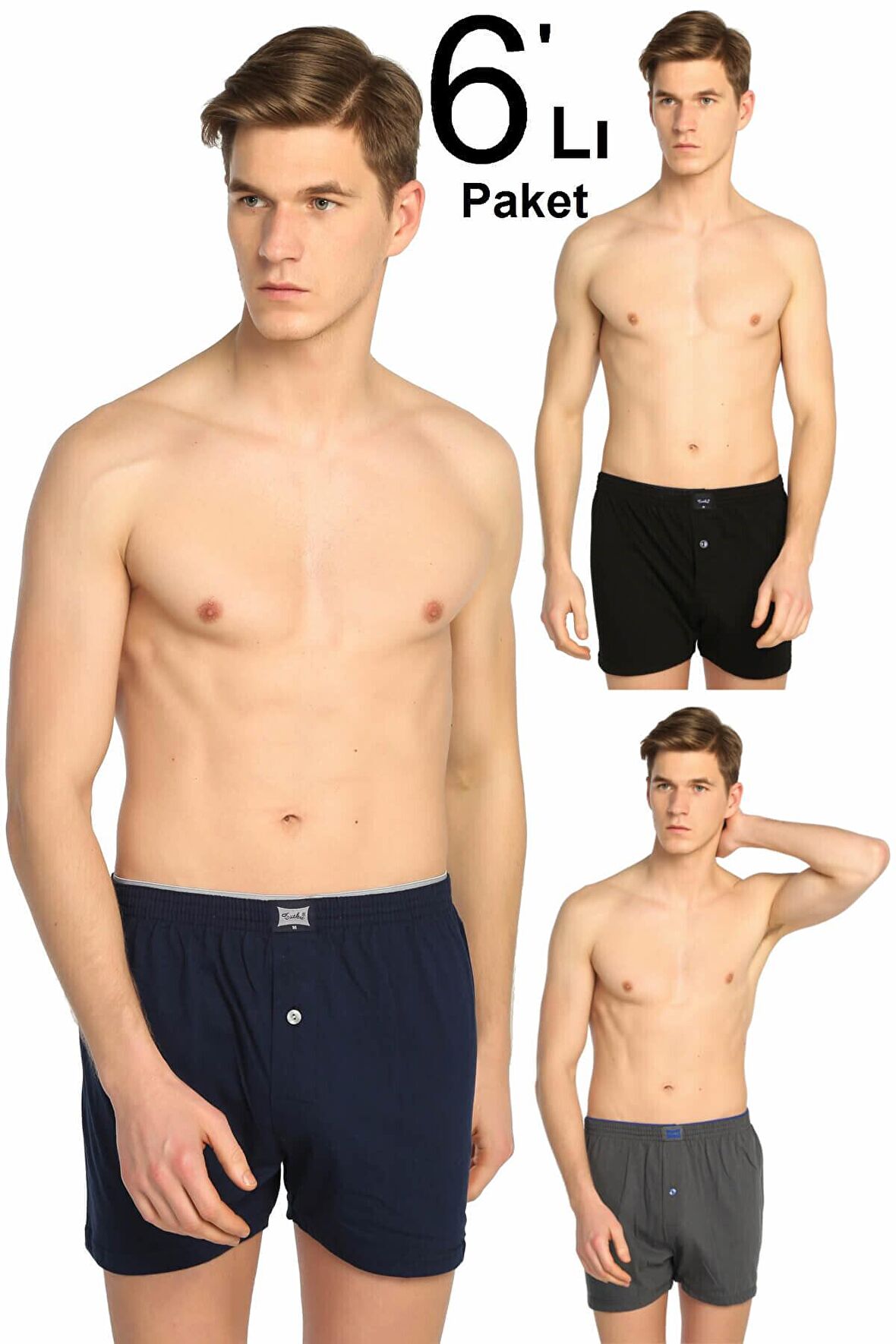 Erkek Karışık Renk 6'lı Paket Penye Düğmeli Boxer ELF568T0117CCM6