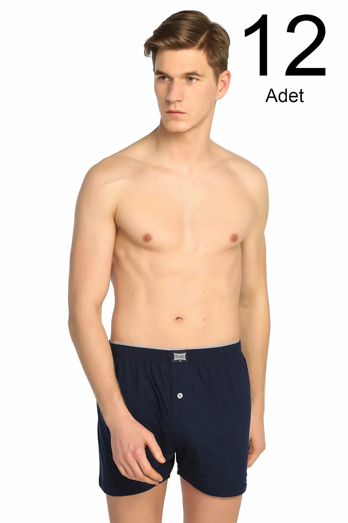 Erkek Gri 12'li Paket Penye Düğmeli Boxer ELF568T0117CCM12