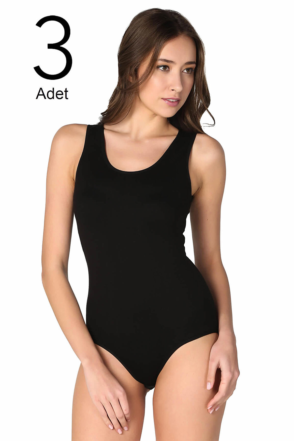Kadın Siyah 3'lü Paket  Likralı Kancalı Çıtçıtlı Body ELF568T0149CCM3