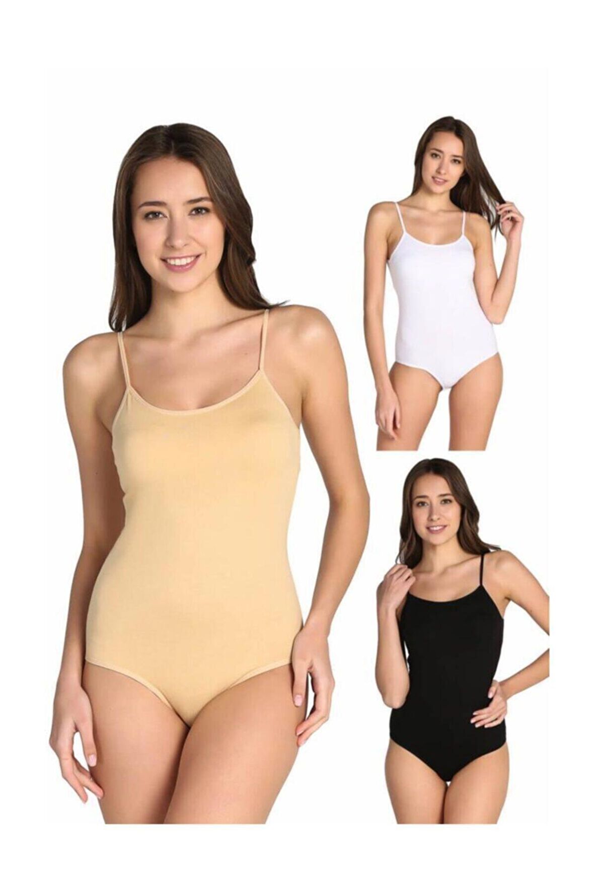Kadın Karışık Renk 3'lü Paket  İp Askılı likralı Kancalı Çıtçıtlı Body ELF568T0148CCM3