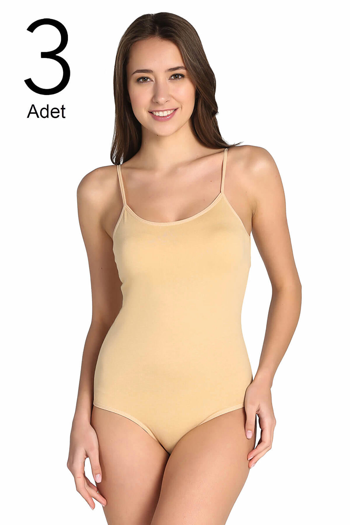 Kadın Ten 3'lü Paket  İp Askılı likralı Kancalı Çıtçıtlı Body ELF568T0148CCM3