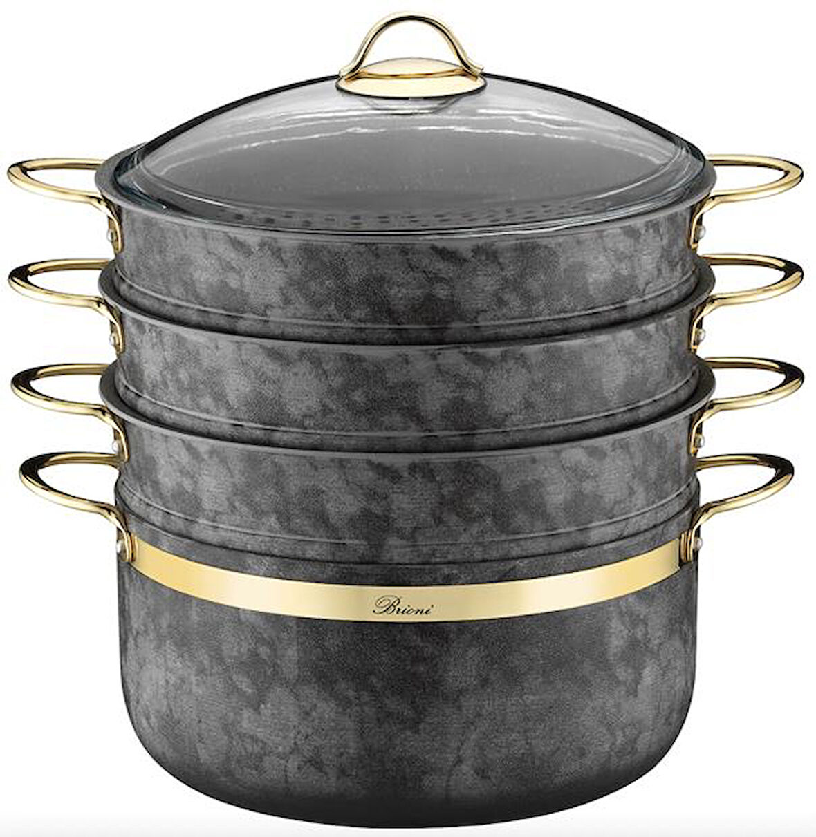 Royal Stone 5 Parça Yanmaz Yapışmaz Granit Mantı Tenceresi Kumtaşı&Altın