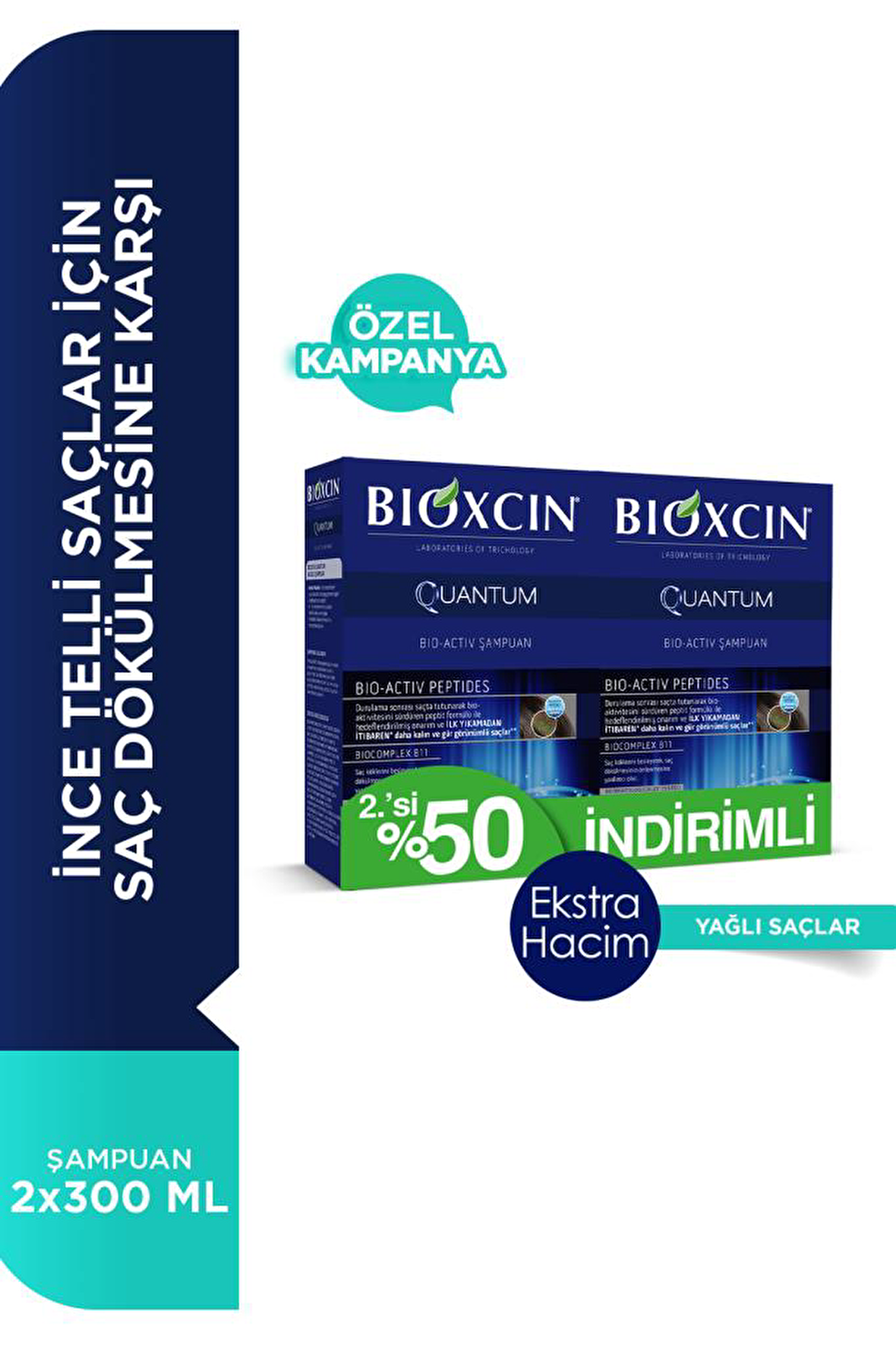 Bioxcin Quantum Yağlı Saçlar İçin Hacim Verici Şampuan 2x300 ml