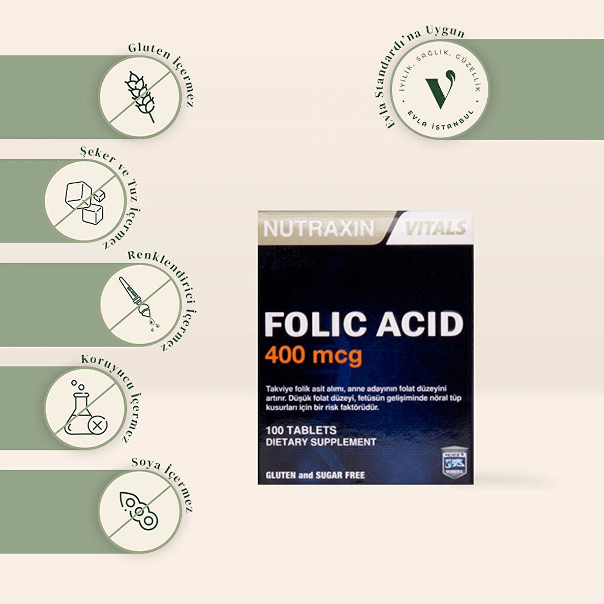 Nutraxin Folic Acid 400 mcg 100 Tablet