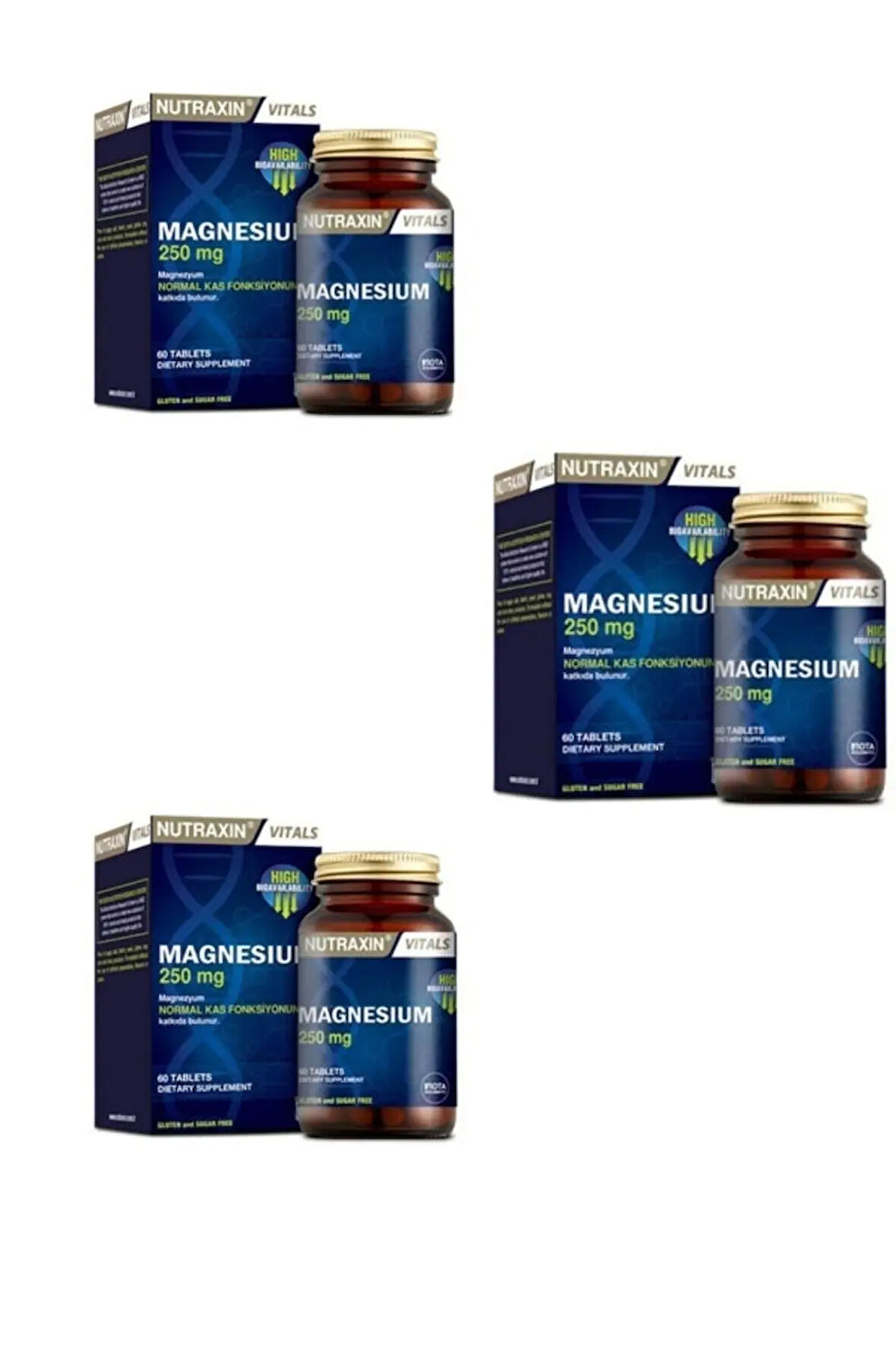 Nutraxin Magnesium Citrate Magnezyum 250 Mg Takviye Edici Gıda 60 Tablet x 3 Adet