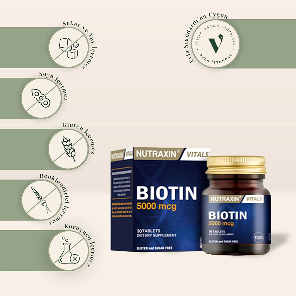 Nutraxin Biotin 5000 mcg Takviye Edici Gıda 30 Tablet