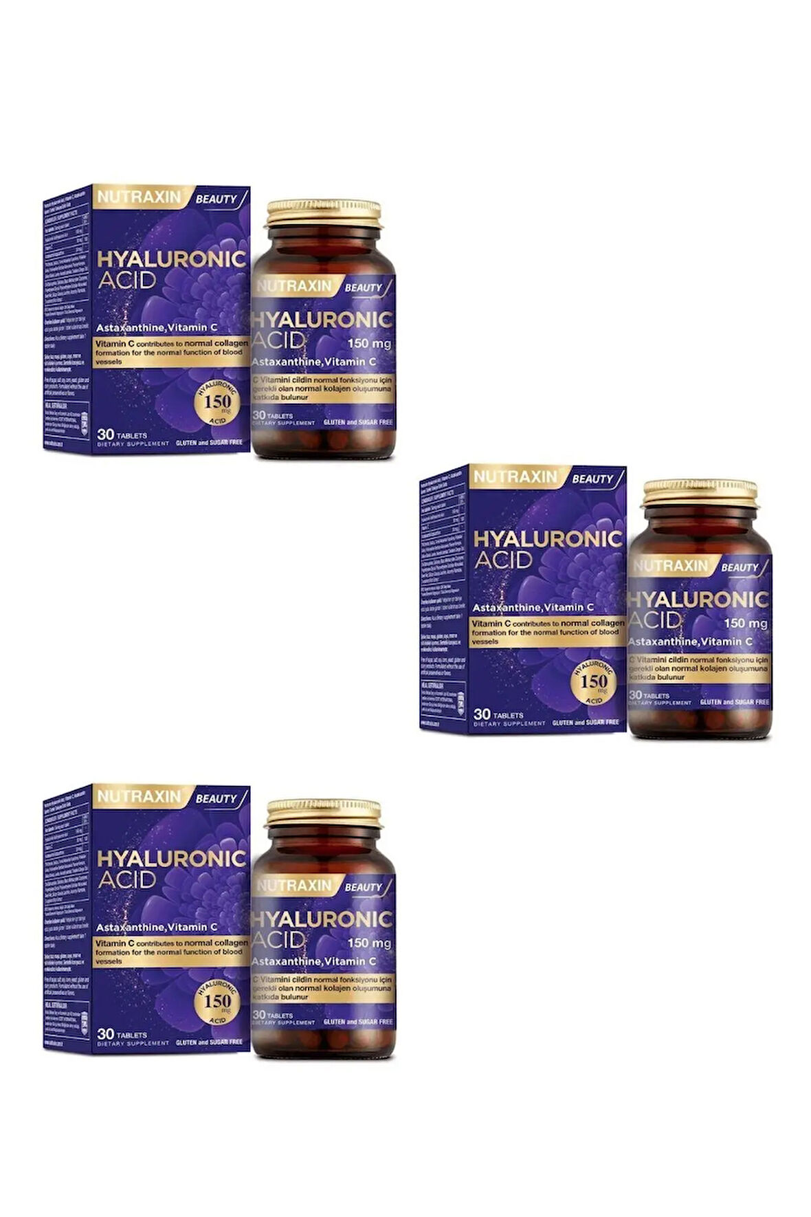 Nutraxin Hyaluronik Asit Takviye Edici Gıda 30 Tablet x3 Adet