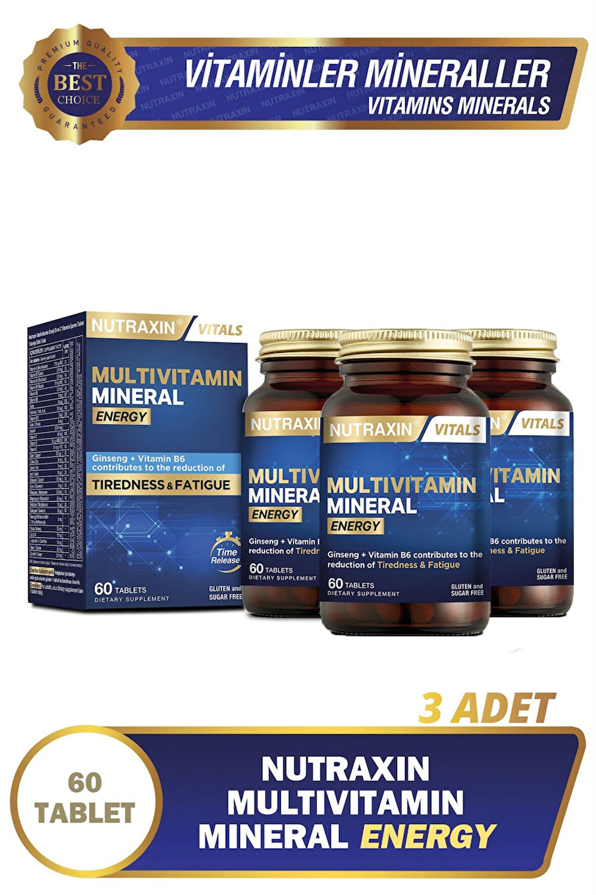 Nutraxin Multivitamin Mineral Energy Complex 60 Tablet 3 Adet