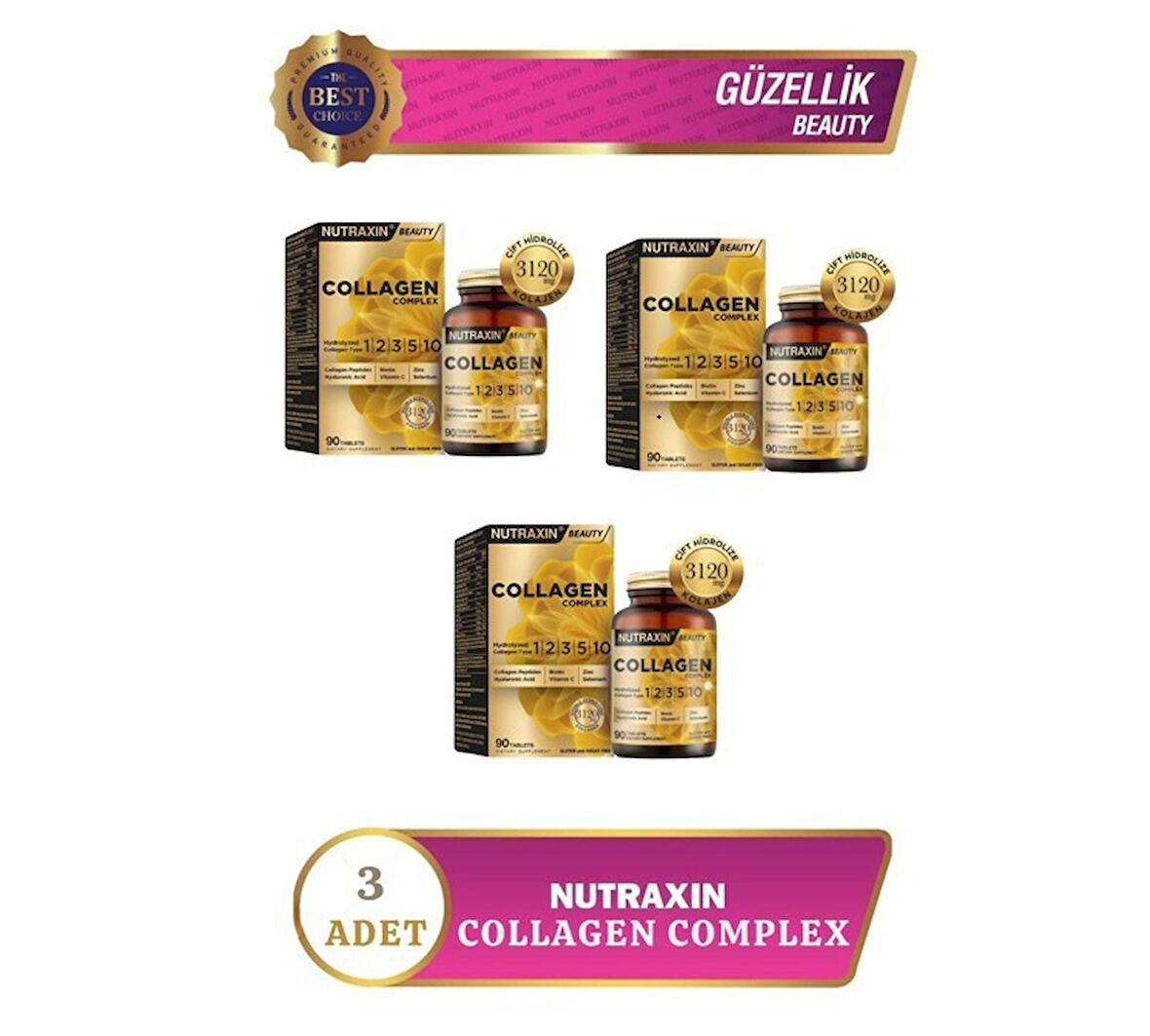 Nutraxin Beauty Collagen Complex 90 Tablet 3 Adet