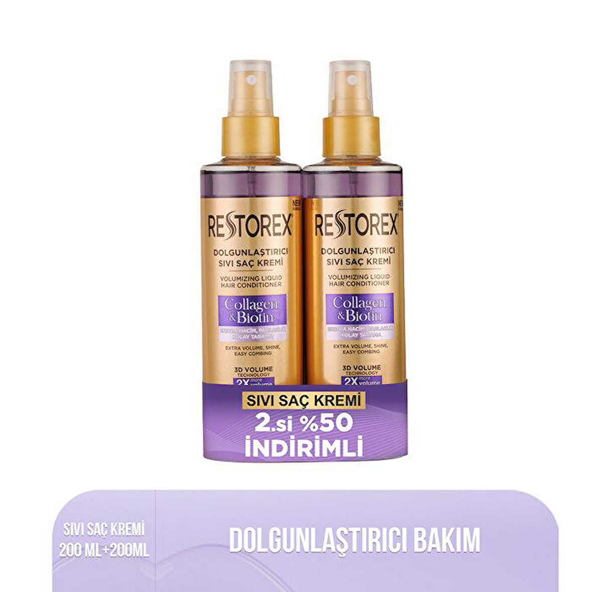 Restorex Sıvı Saç Kremi 200 Ml + 200 Ml Biotin ve Collagen Extra Hacim ve Parlaklık Kolay Tarama