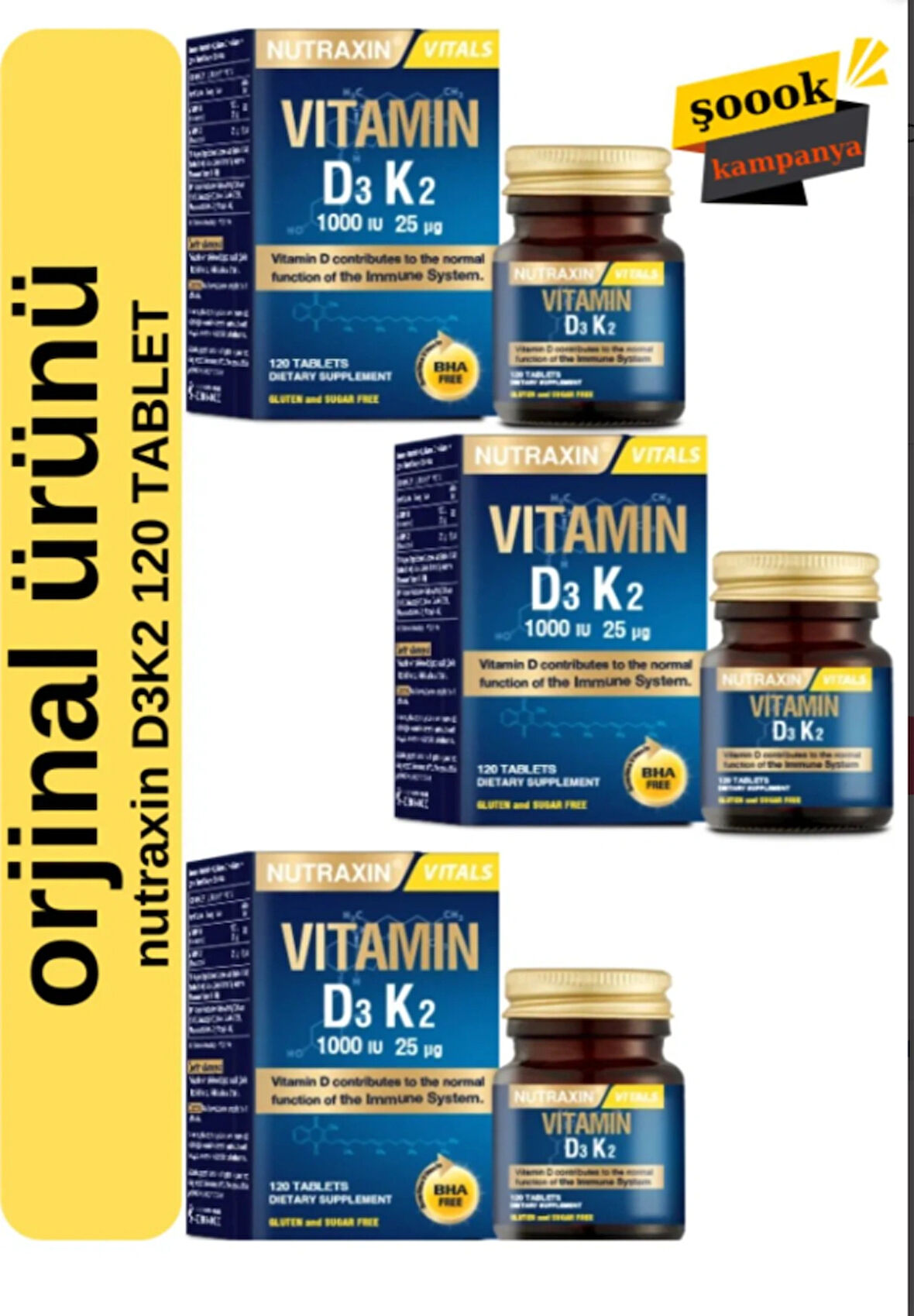 Nutraxin Vitamin D3K2 120 Tablet 3'lü