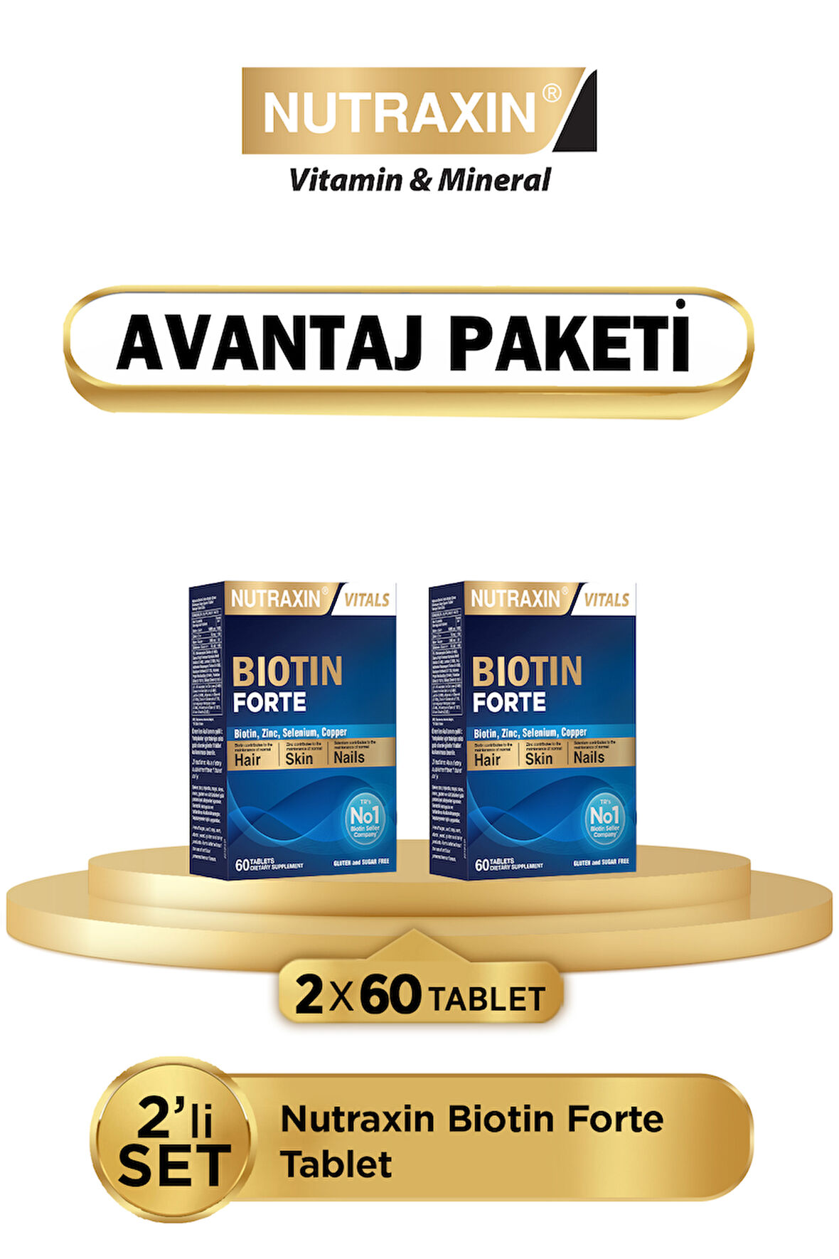 Biotin Forte 5.000 Mcg 60 Tbl 2 li Paket- Biyotin, Çinko, Selenyum, Bakır