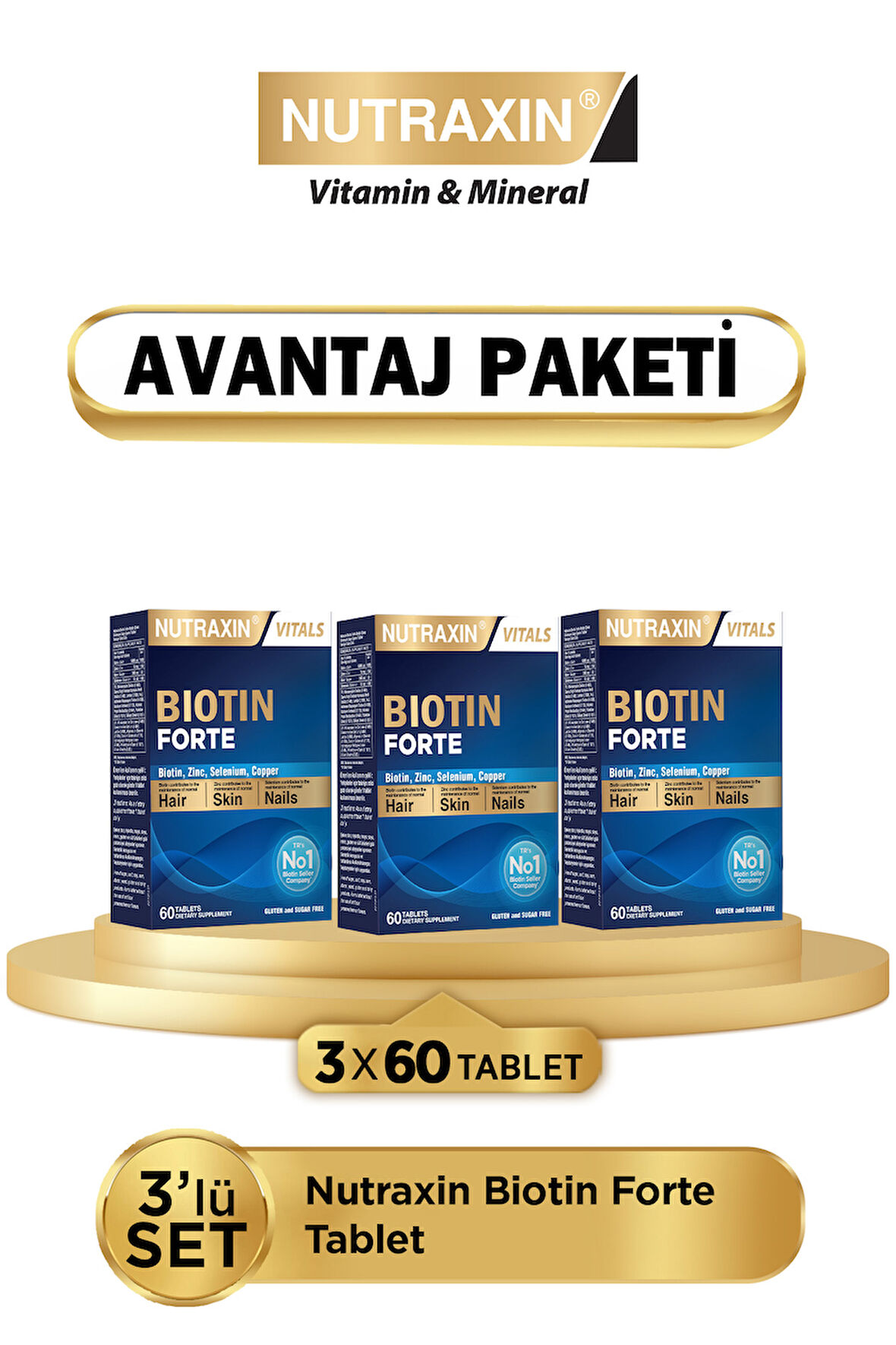 Biotin Forte 5.000 Mcg 60 Tbl 3 Lü Paket - Biyotin, Çinko, Selenyum, Bakır