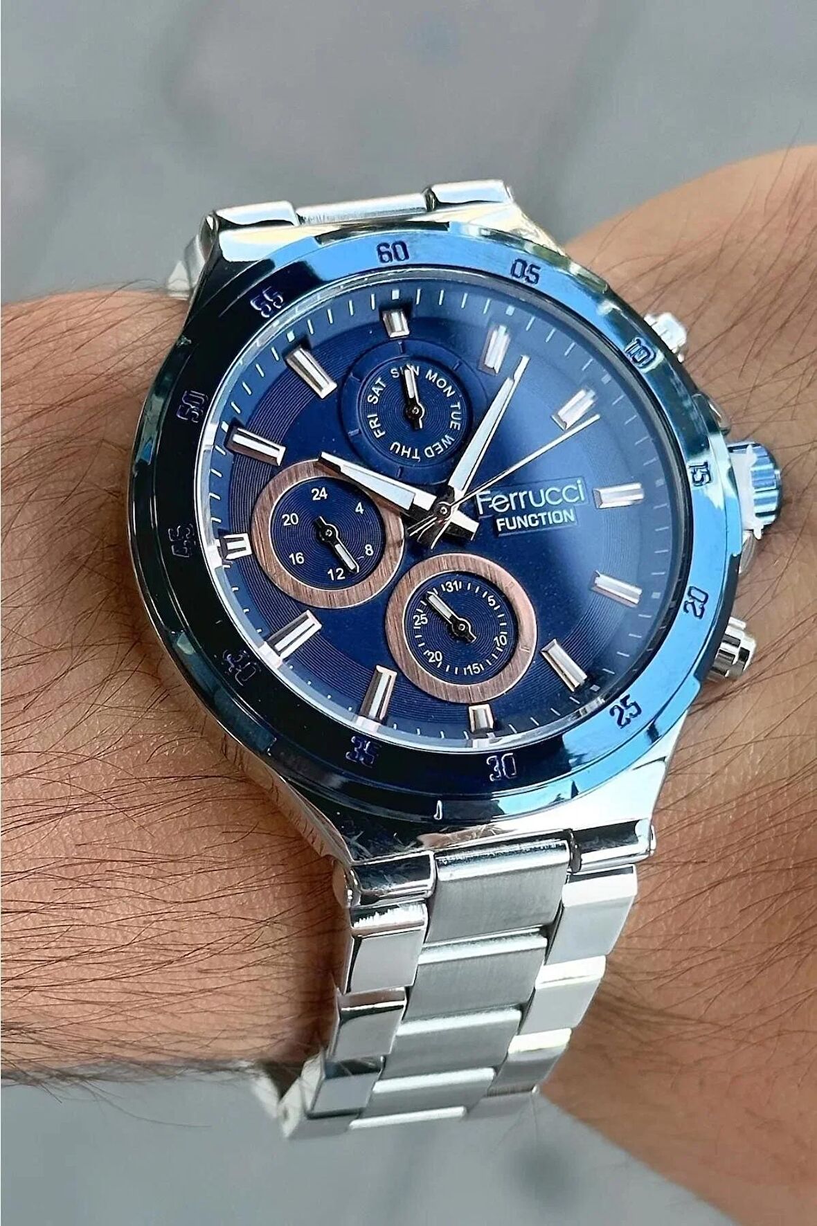 Ferrucci Full Fonksiyonlu ve Takvimli Çelik Erkek Kol Saati
